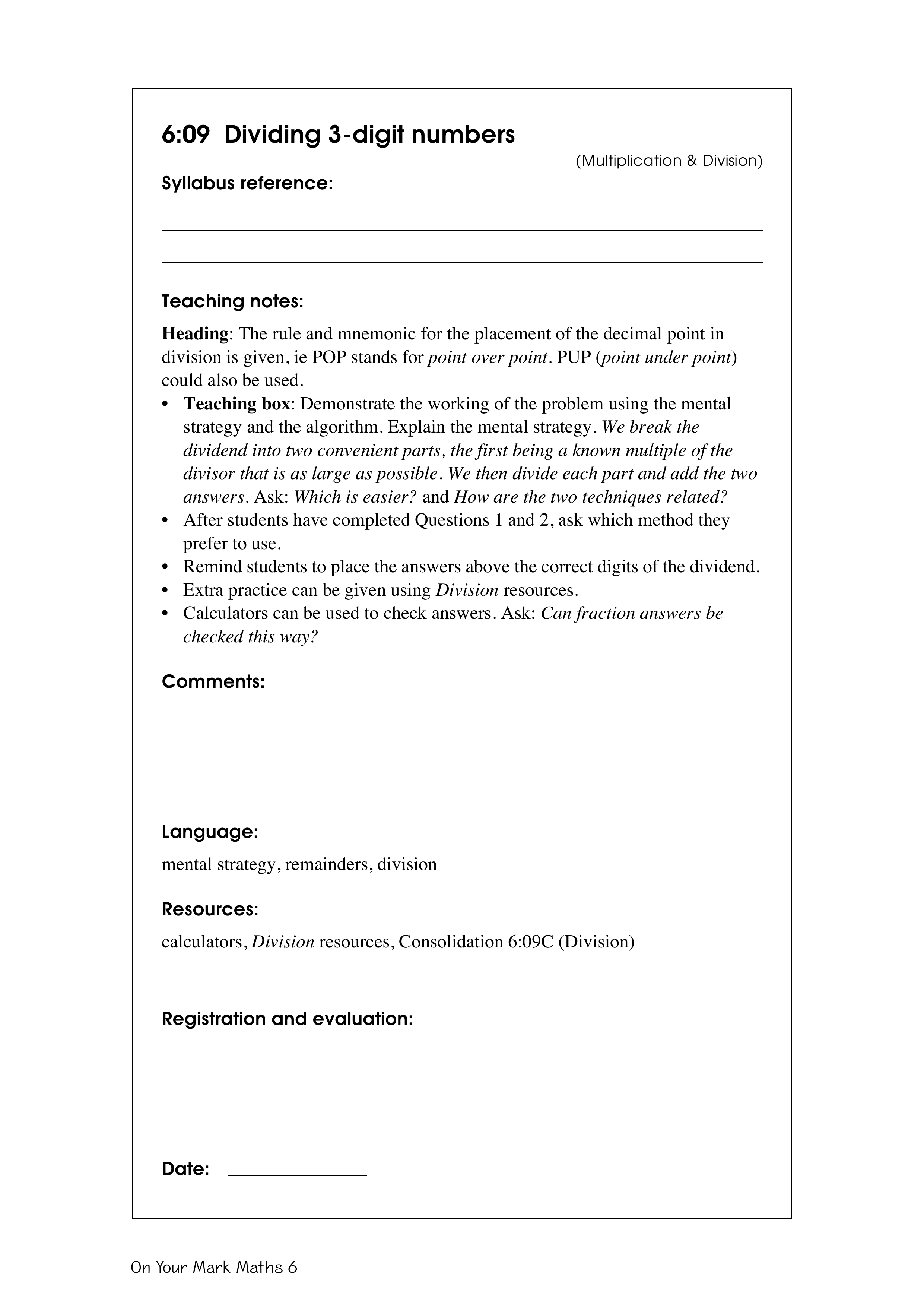 Dividing 3-digit numbers — worksheet preview