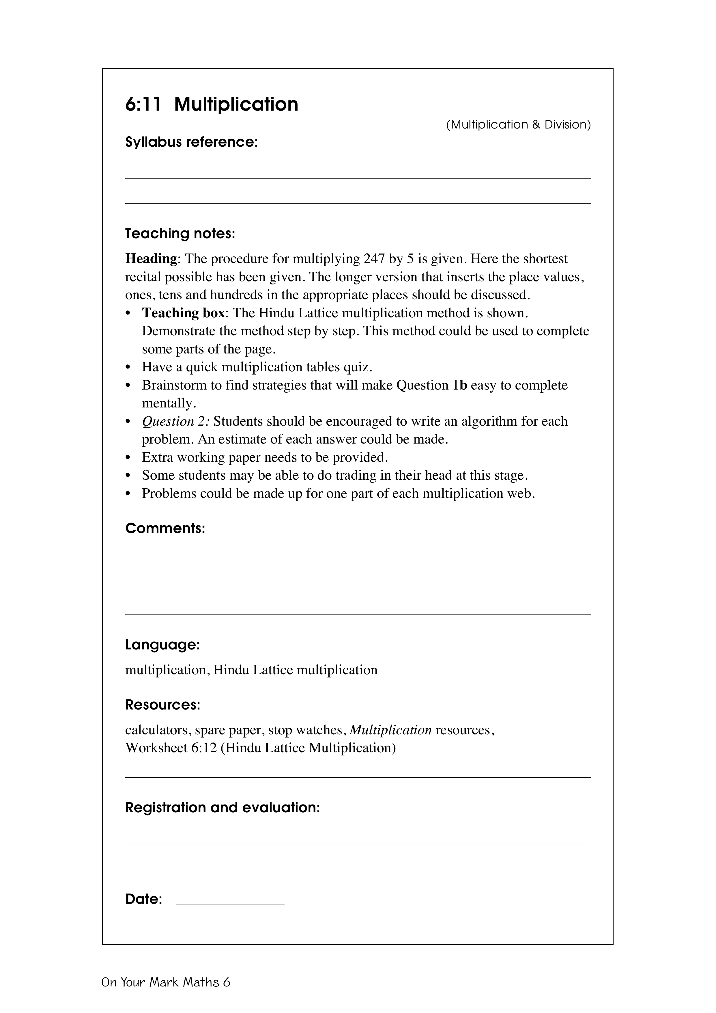 Multiplication — worksheet preview
