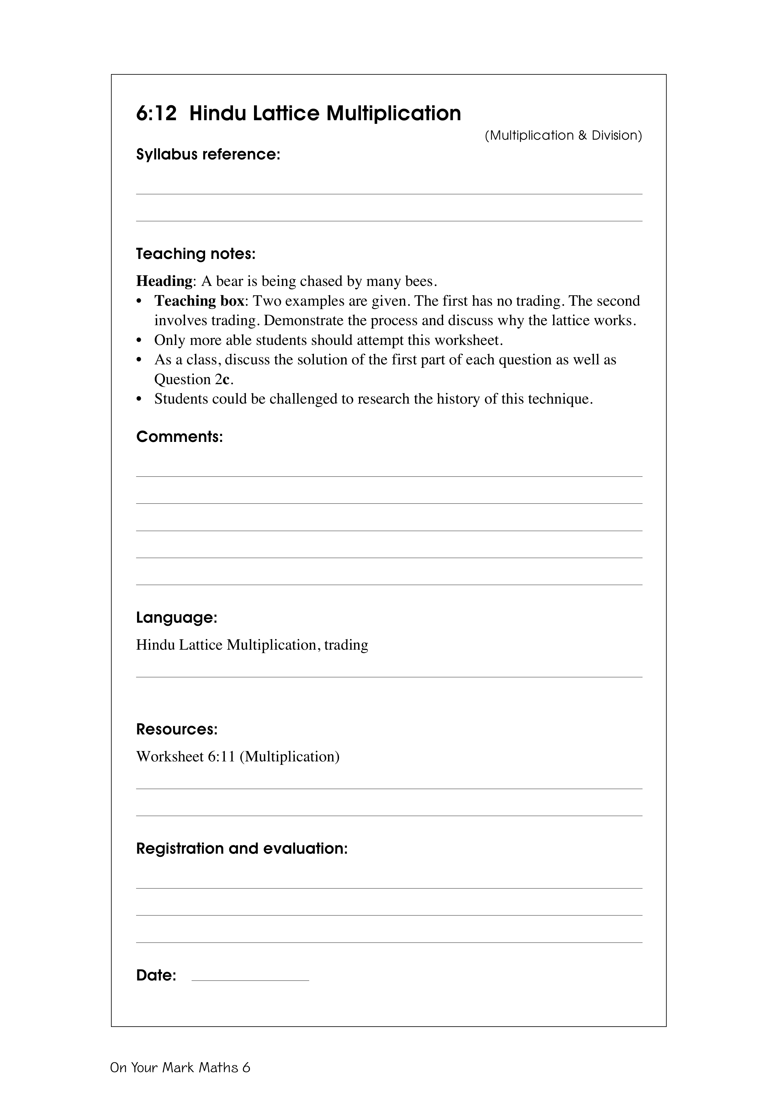 Hindu Lattice Multiplication — worksheet preview