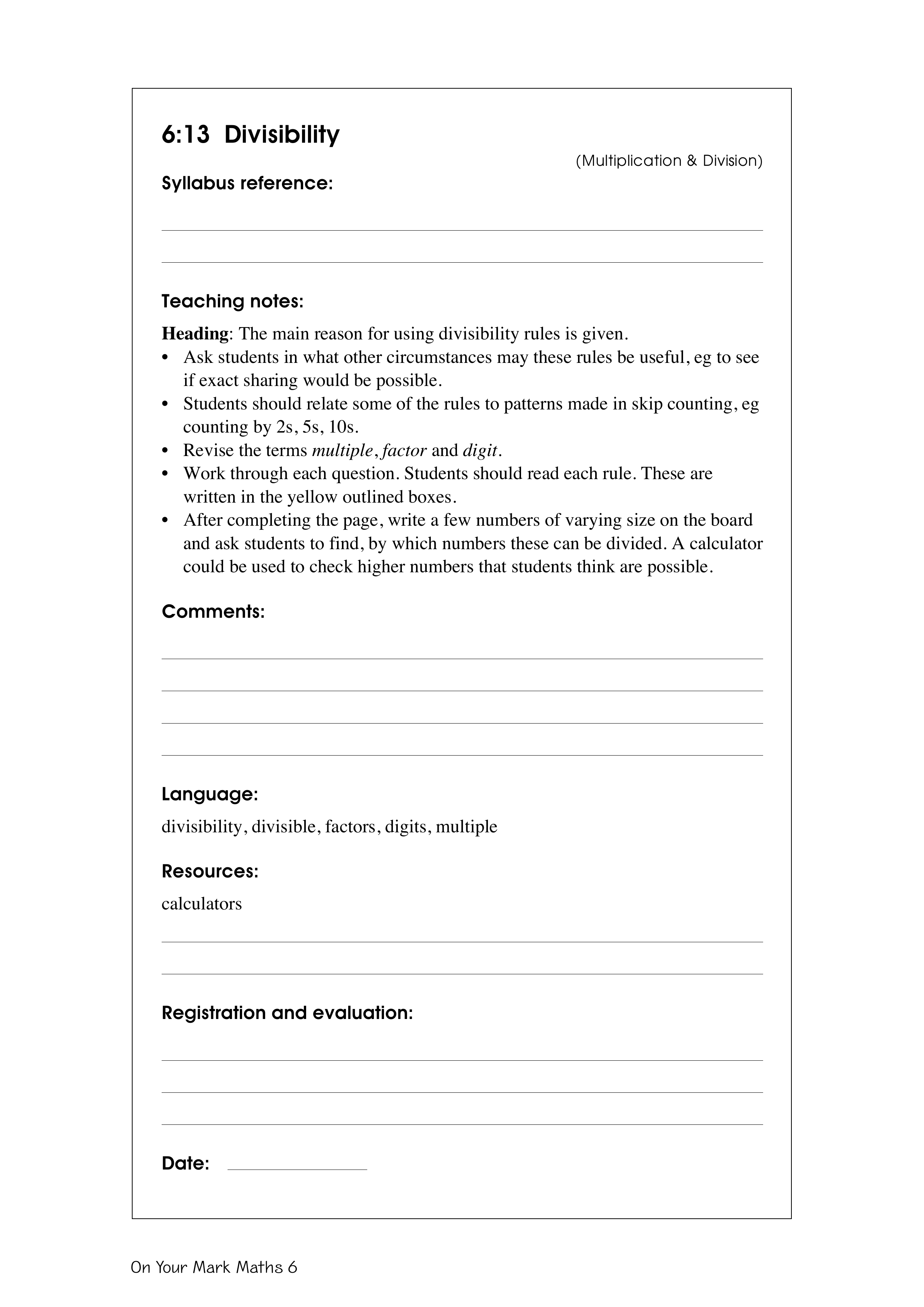 Divisibility — worksheet preview