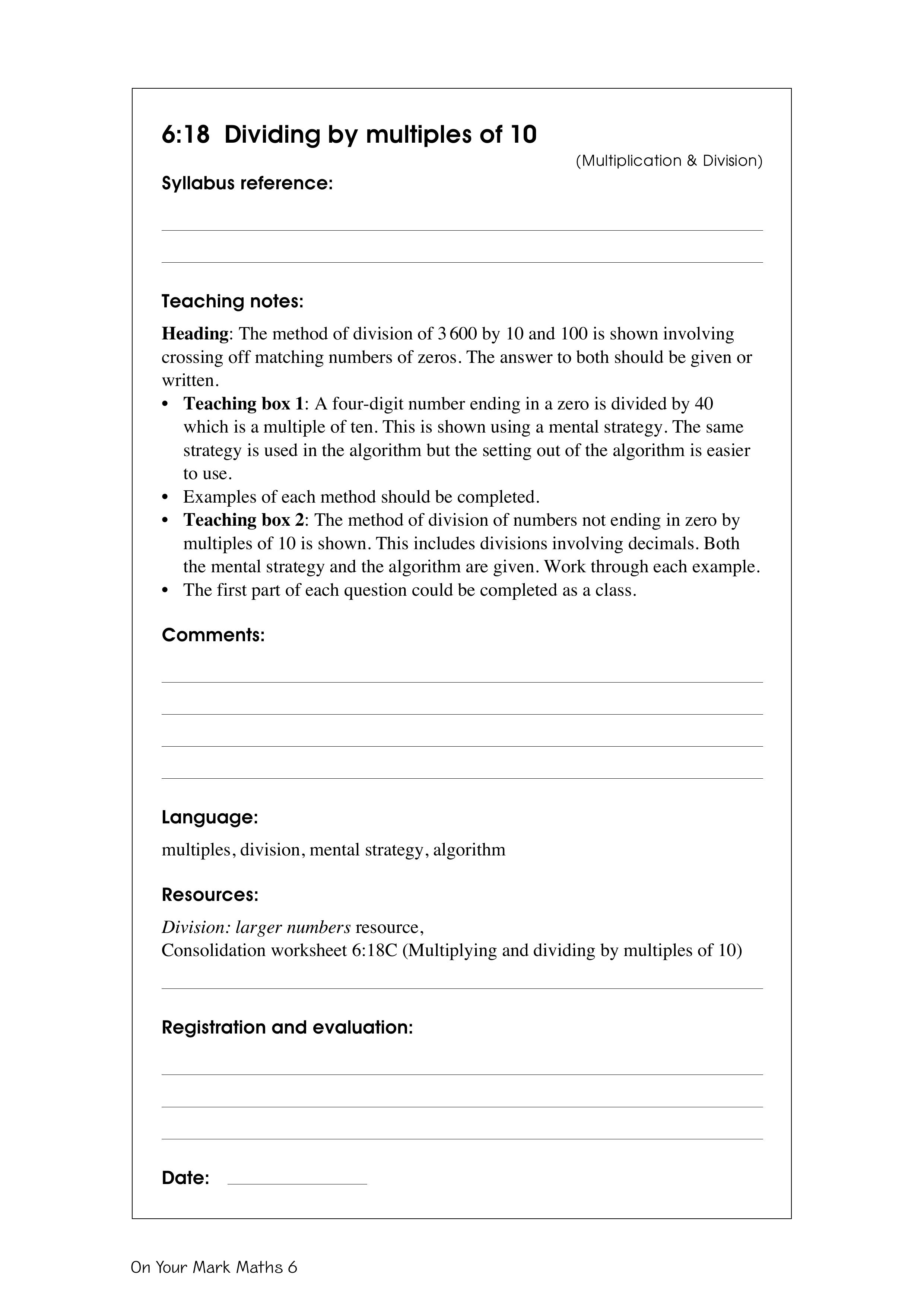 Dividing by multiples of 10 — worksheet preview