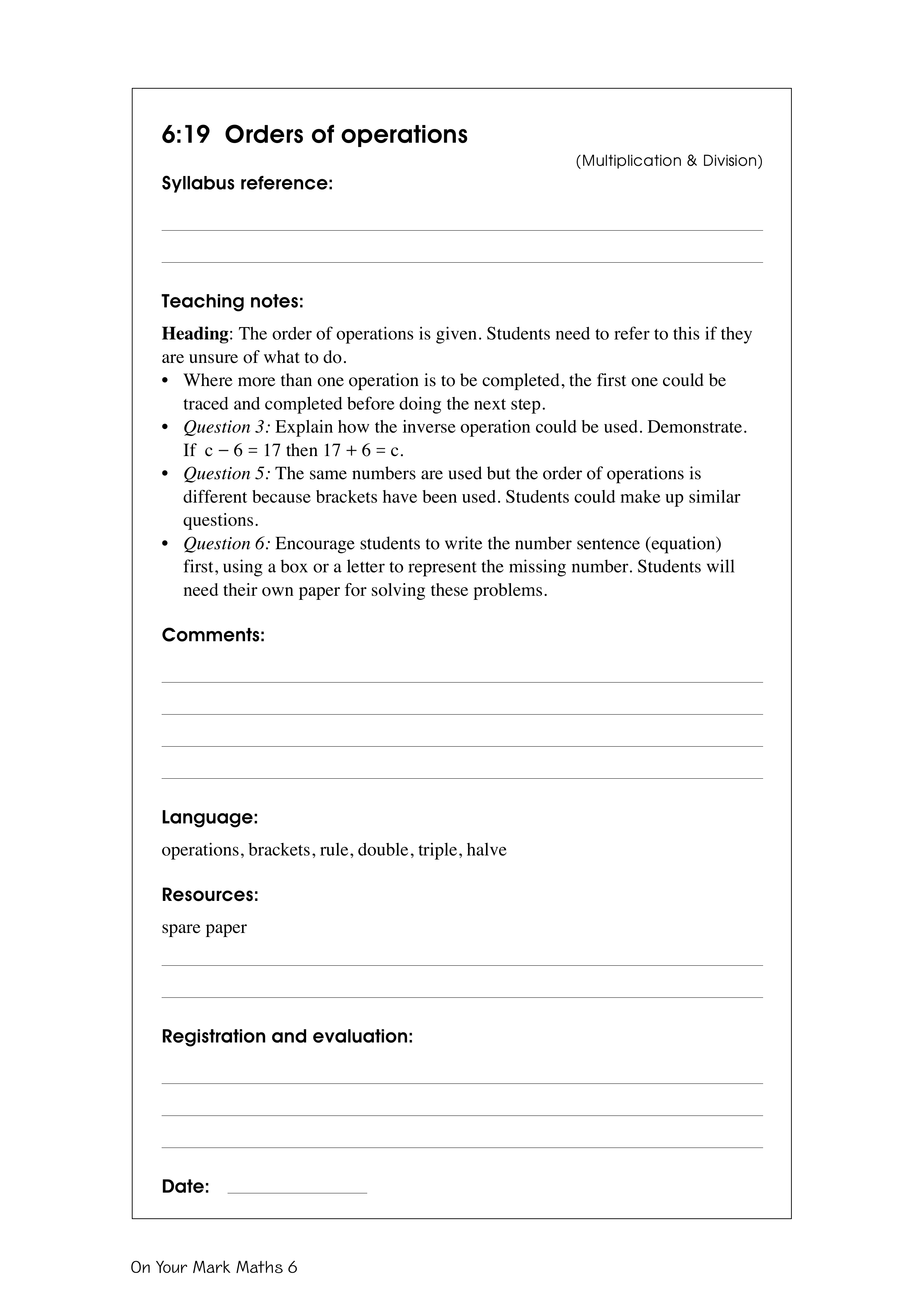 Orders of operations — worksheet preview