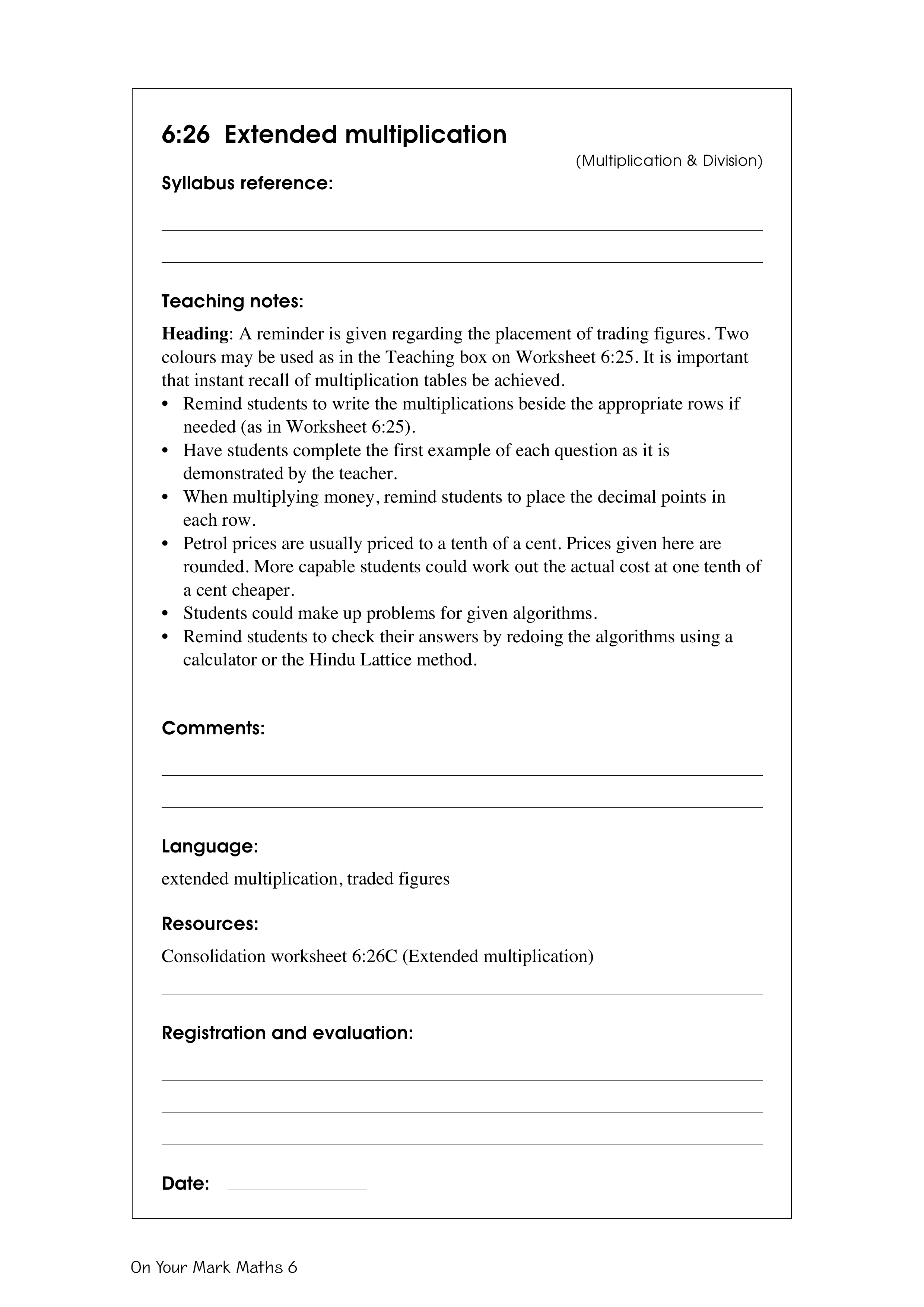Extended multiplication — worksheet preview