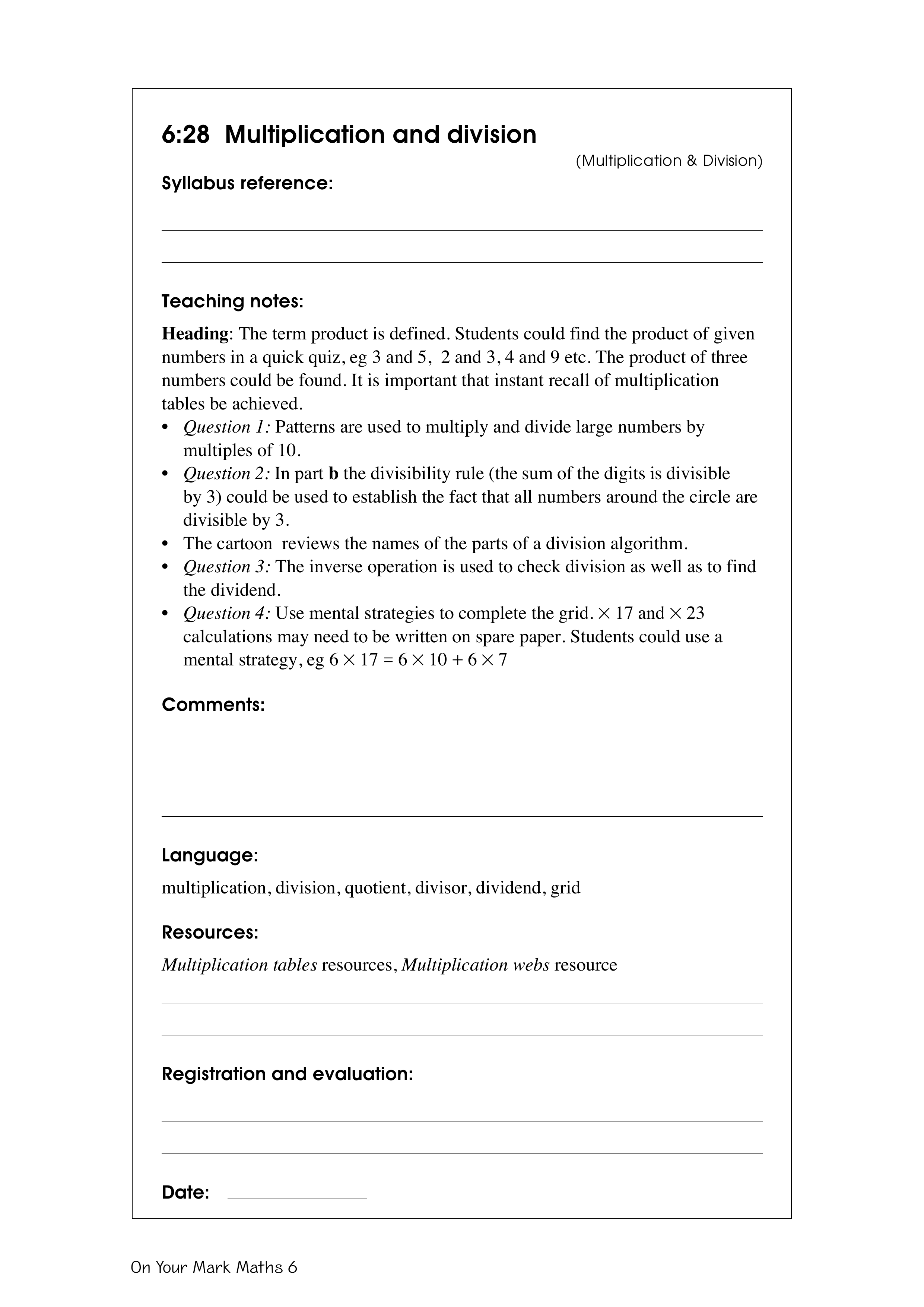 Multiplication and division — worksheet preview