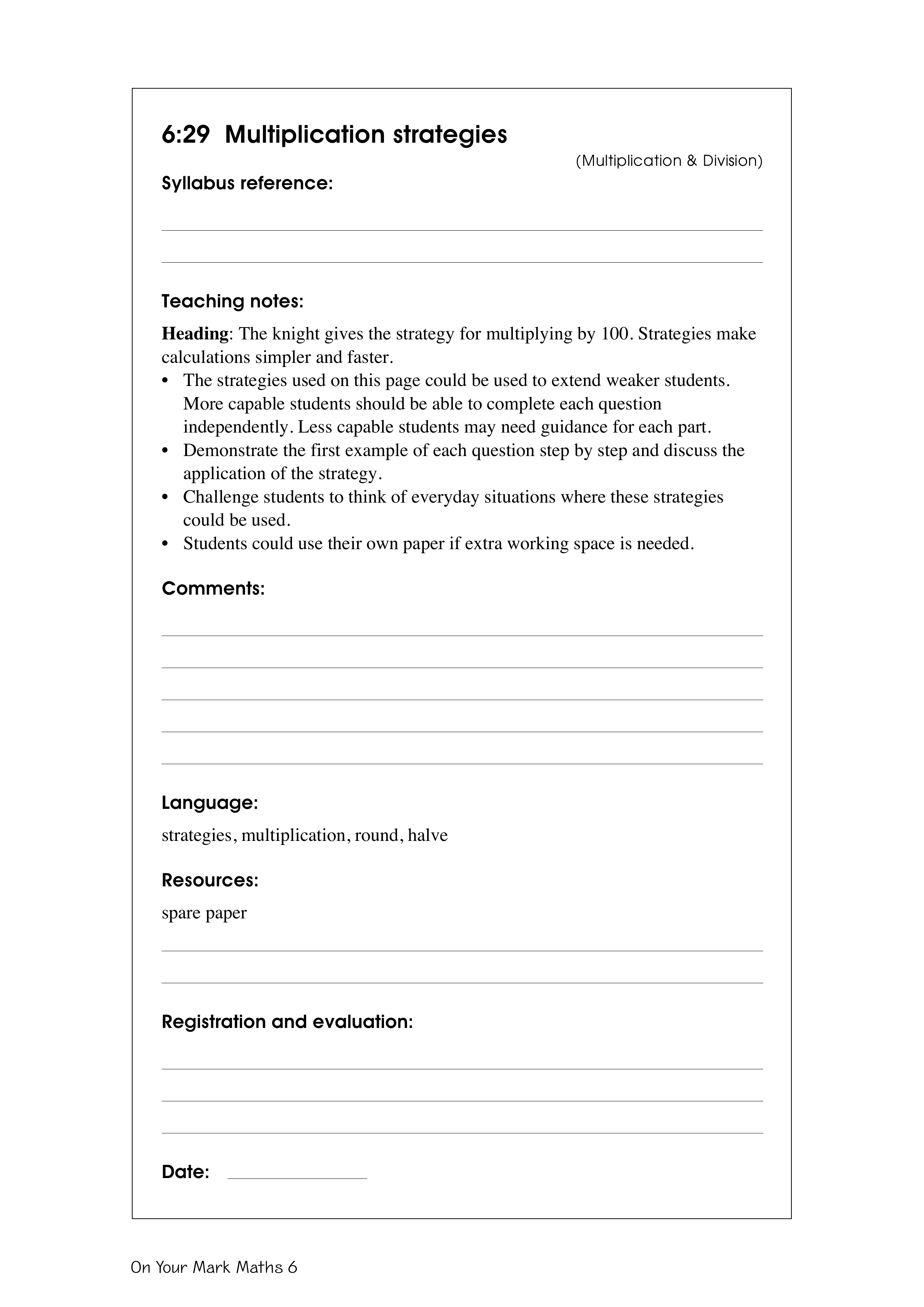 Multiplication strategies — worksheet preview