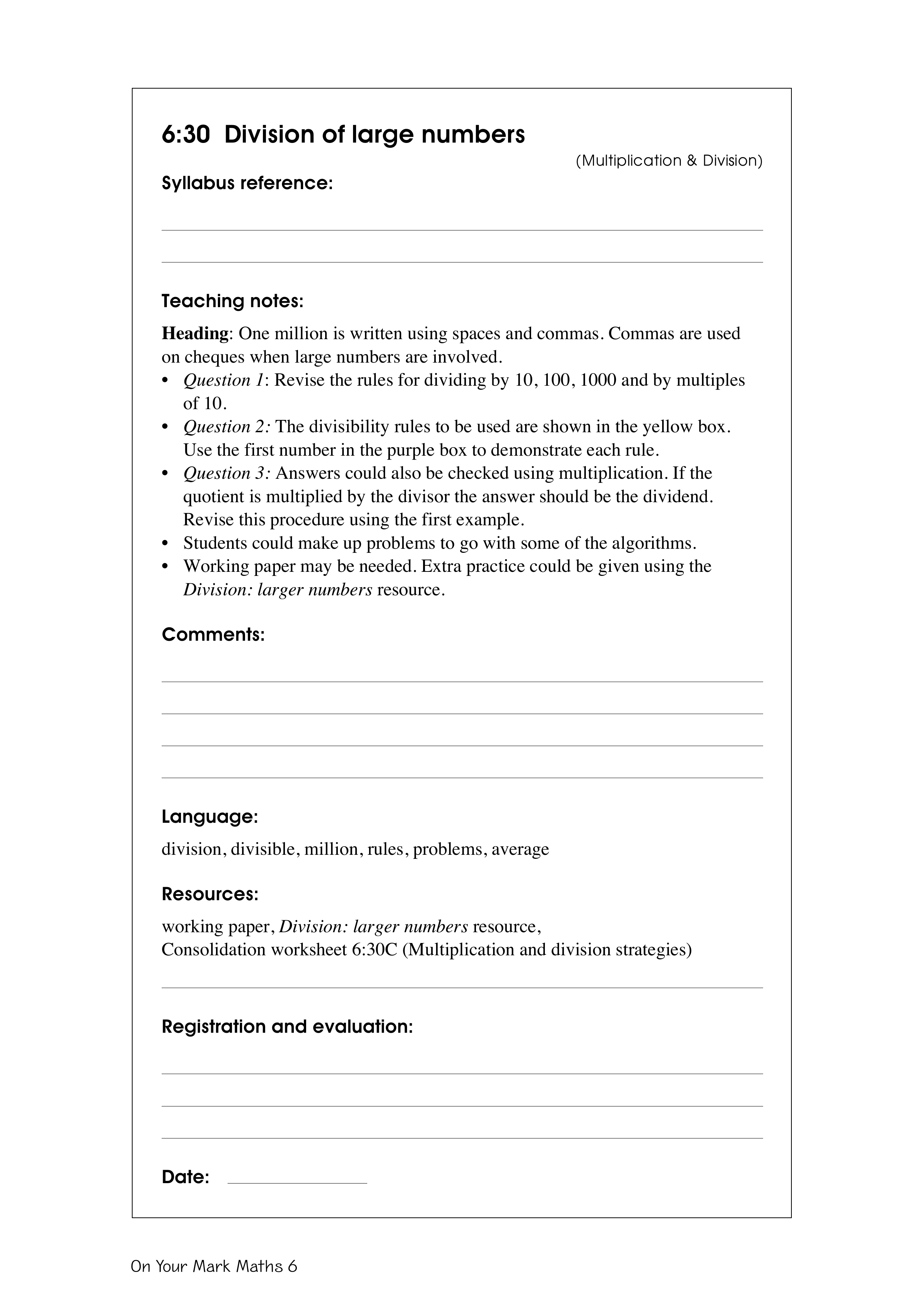 Division of large numbers — worksheet preview