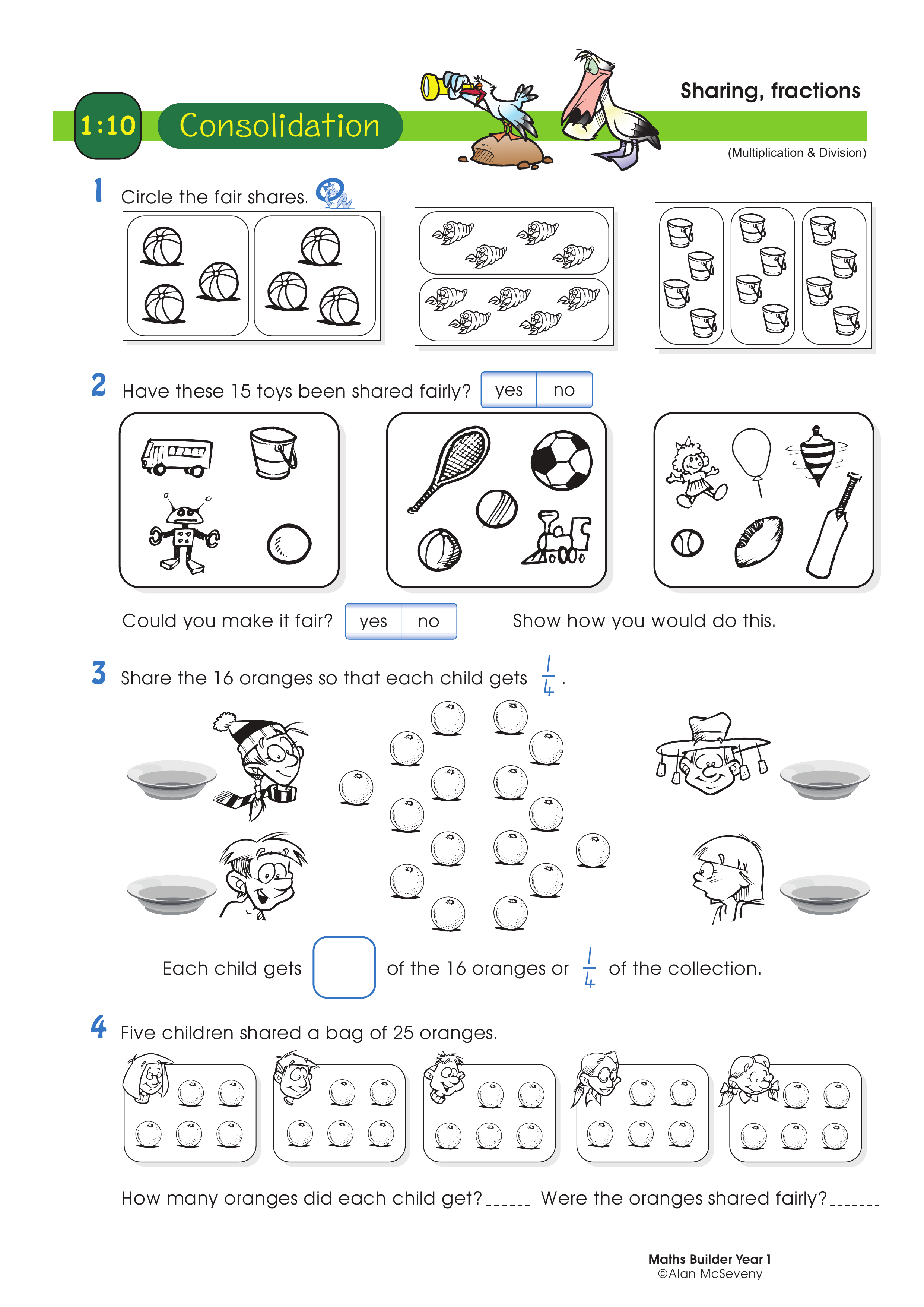 Sharing, fractions — worksheet preview