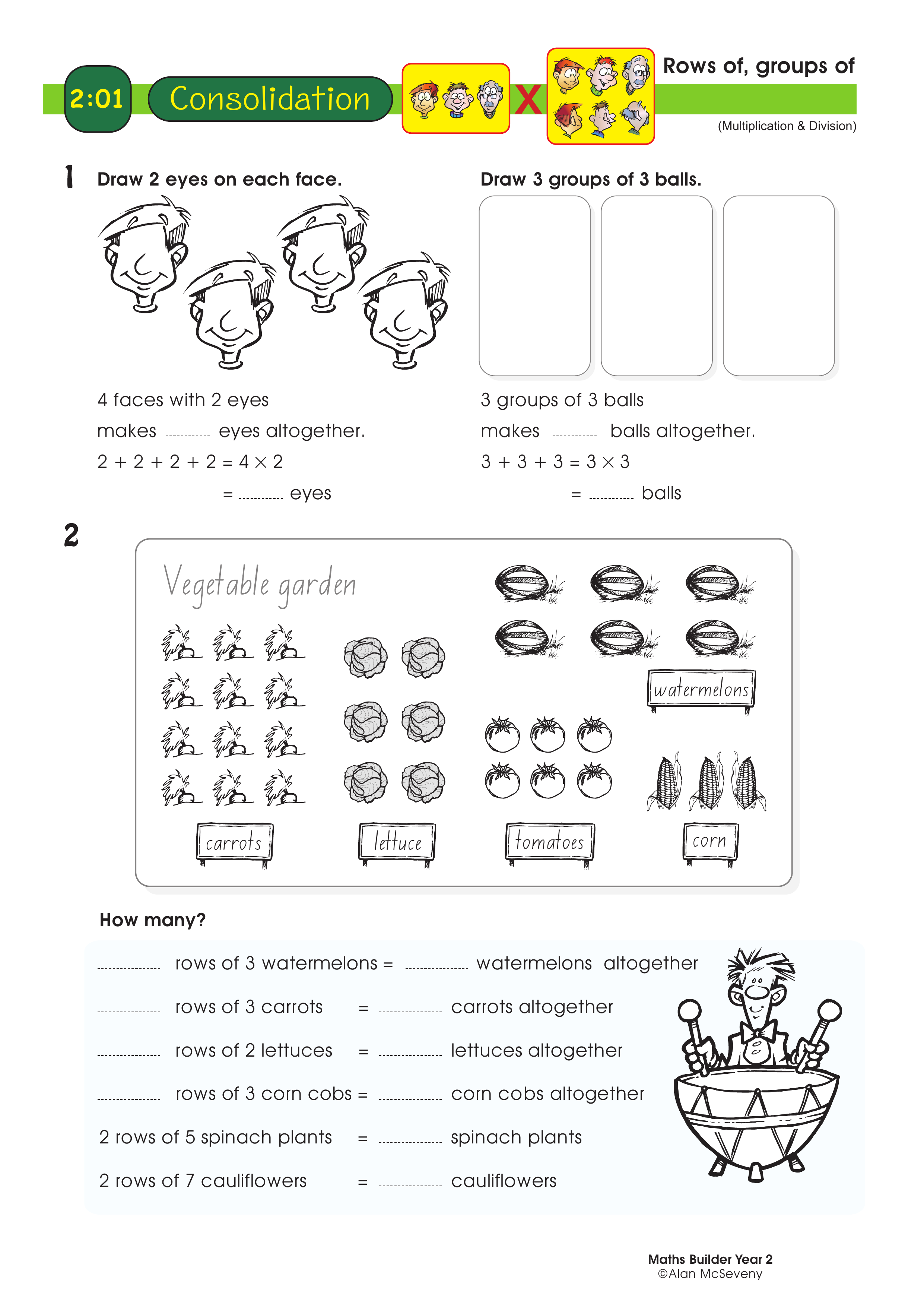 Rows of, groups of — worksheet preview