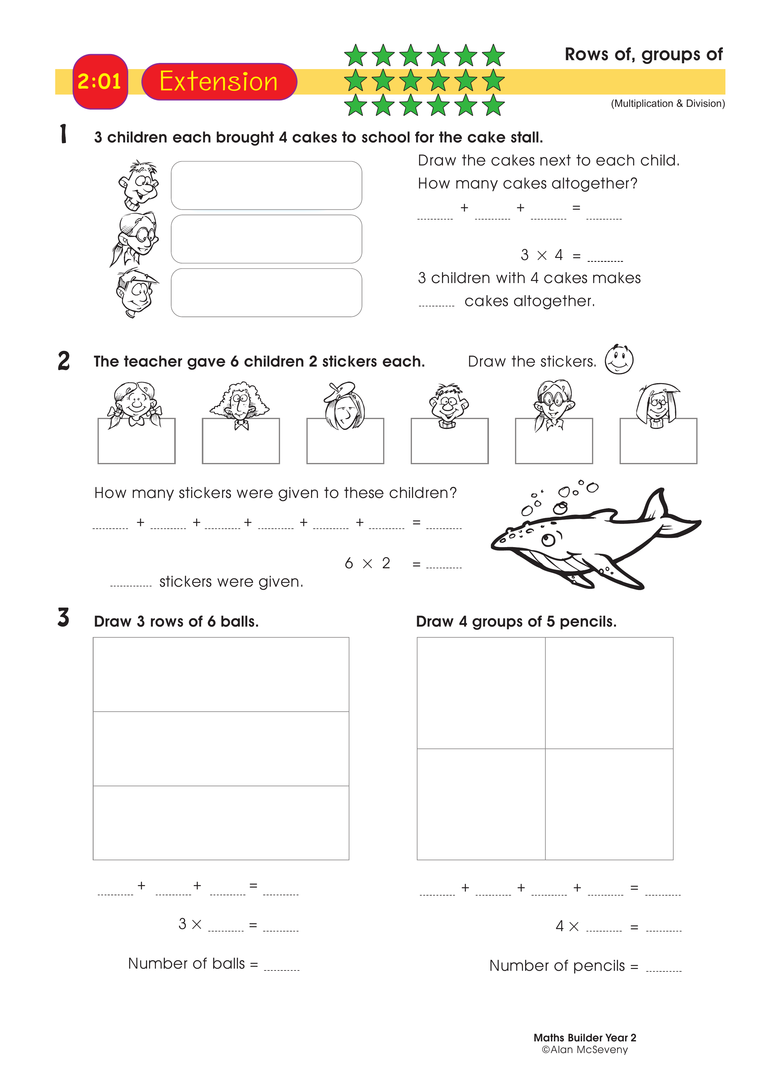 Rows of, groups of — worksheet preview
