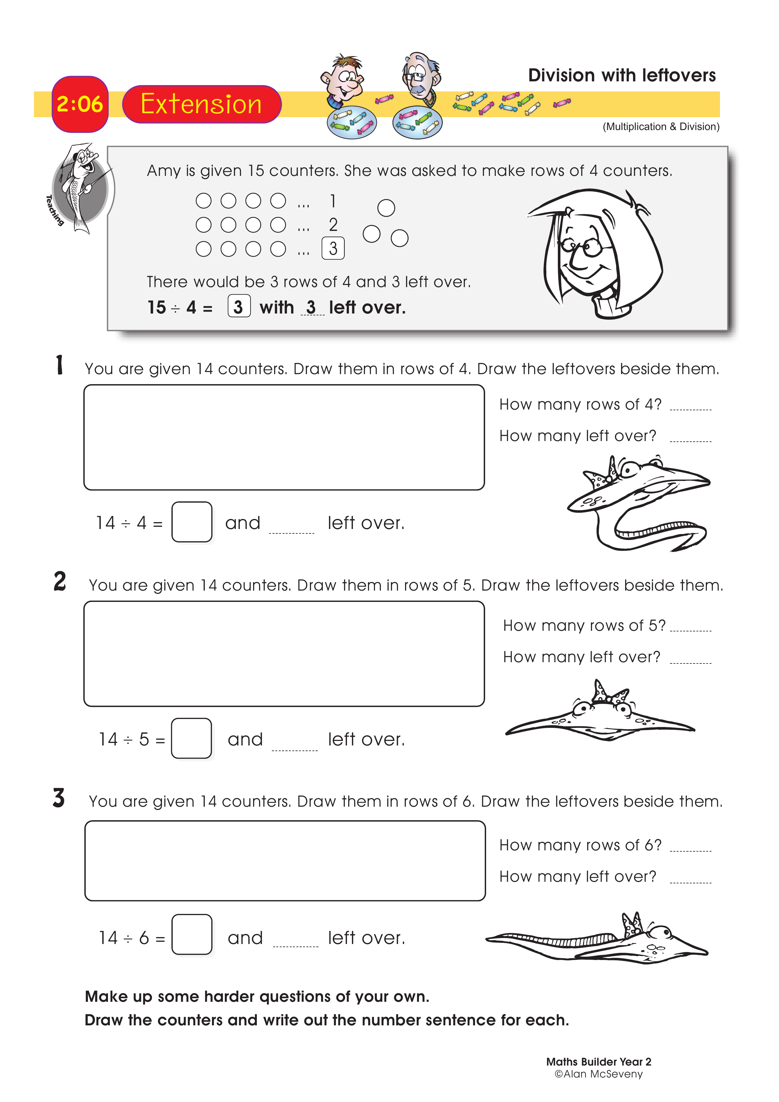 Division with leftovers — worksheet preview