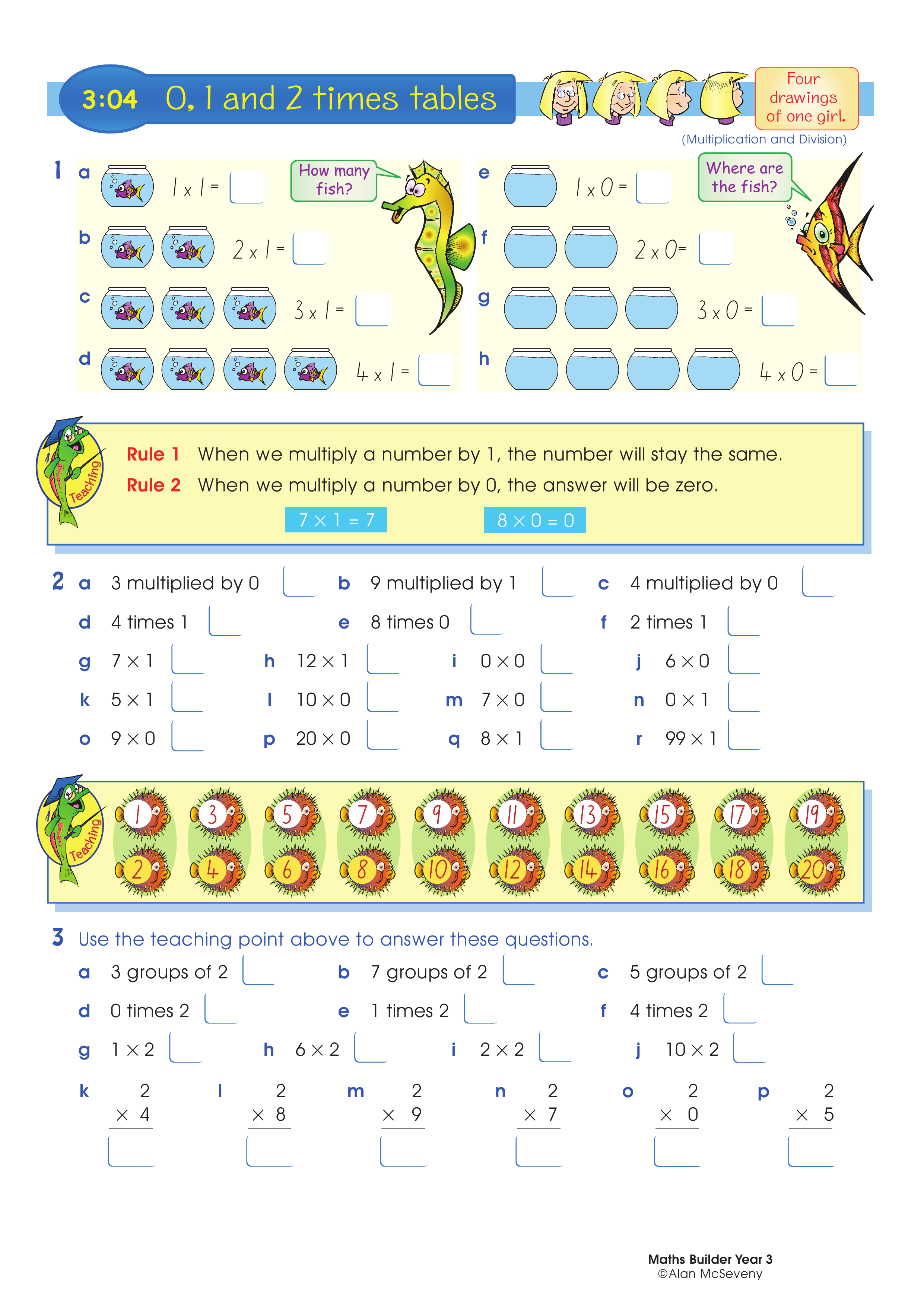 0, 1 and 2 times tables — worksheet preview