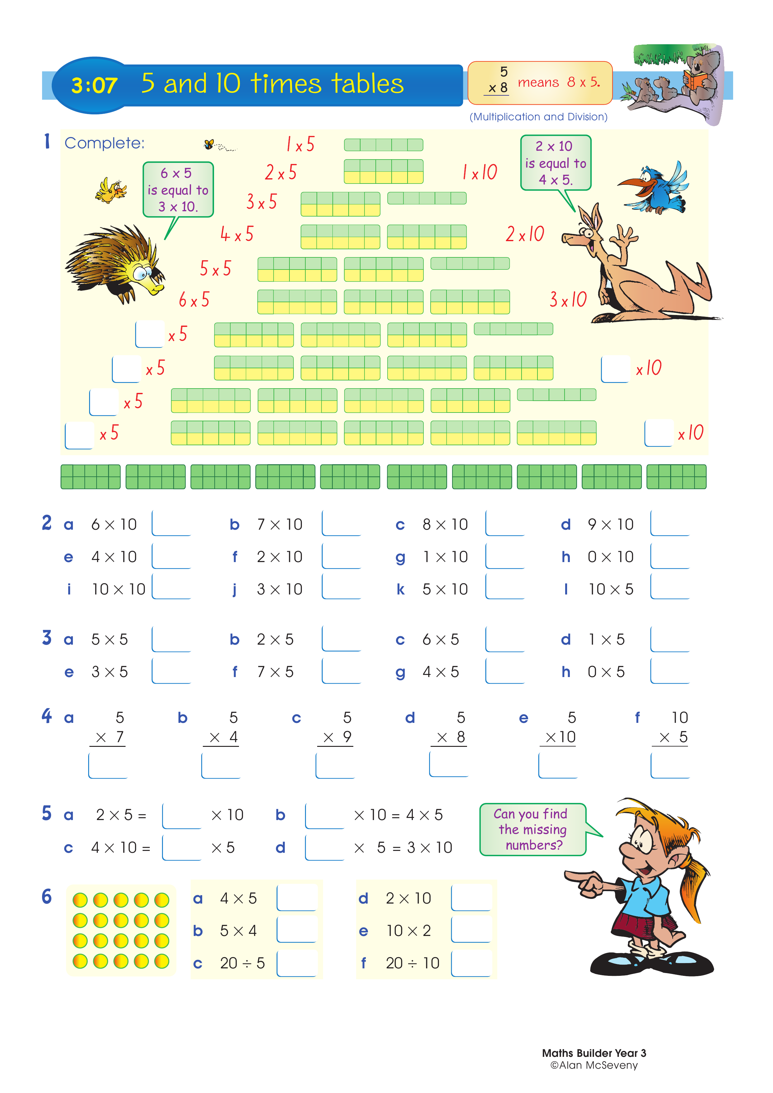 5 and 10 times tables — worksheet preview