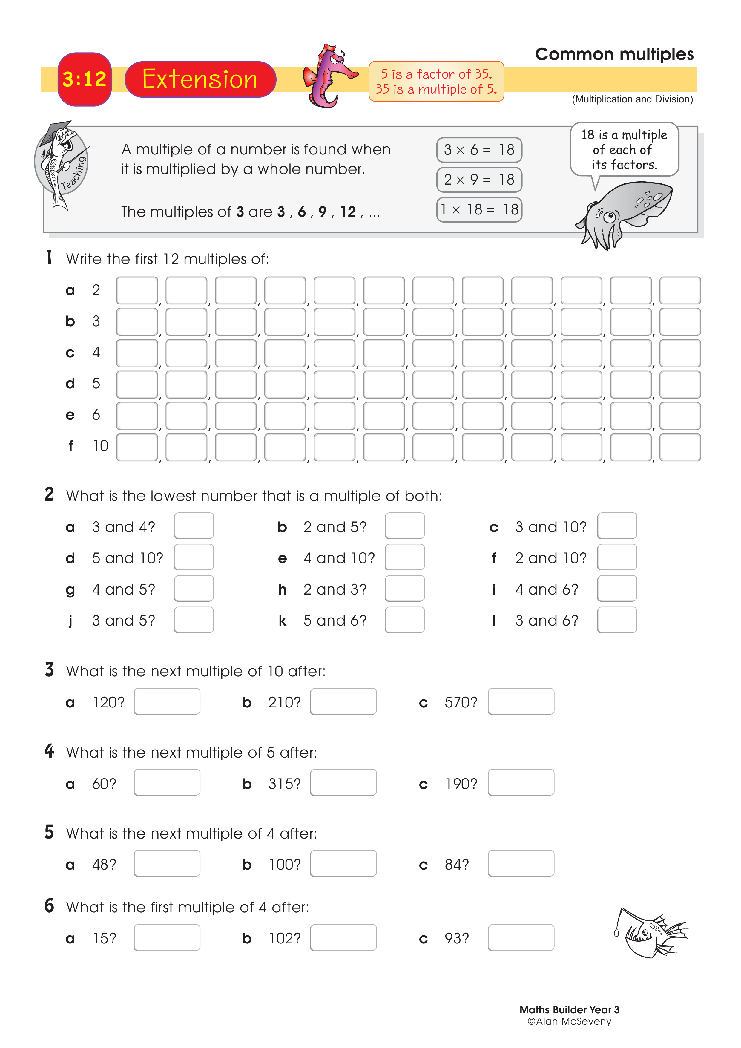 Common multiples — worksheet preview