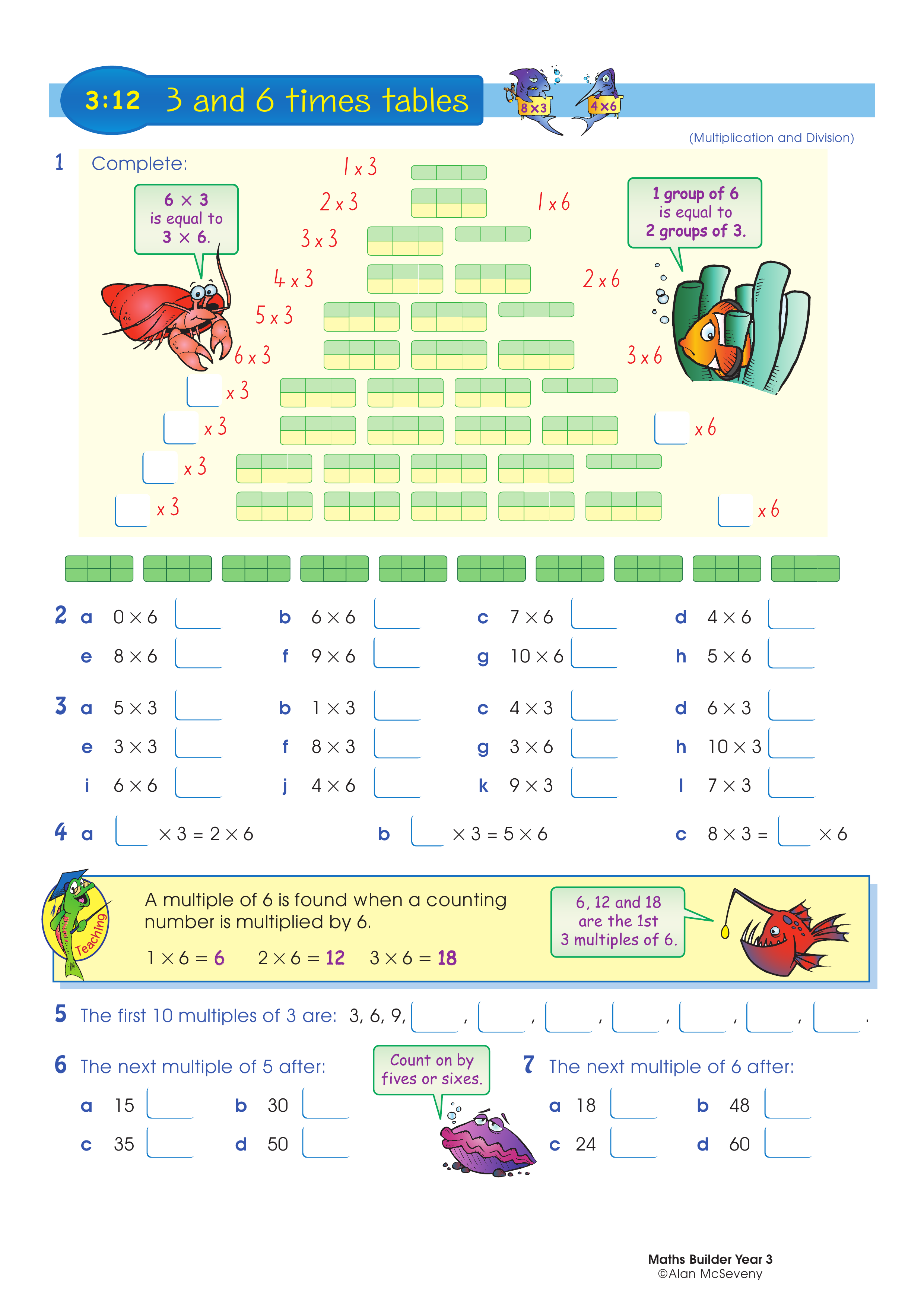 3 and 6 times tables — worksheet preview