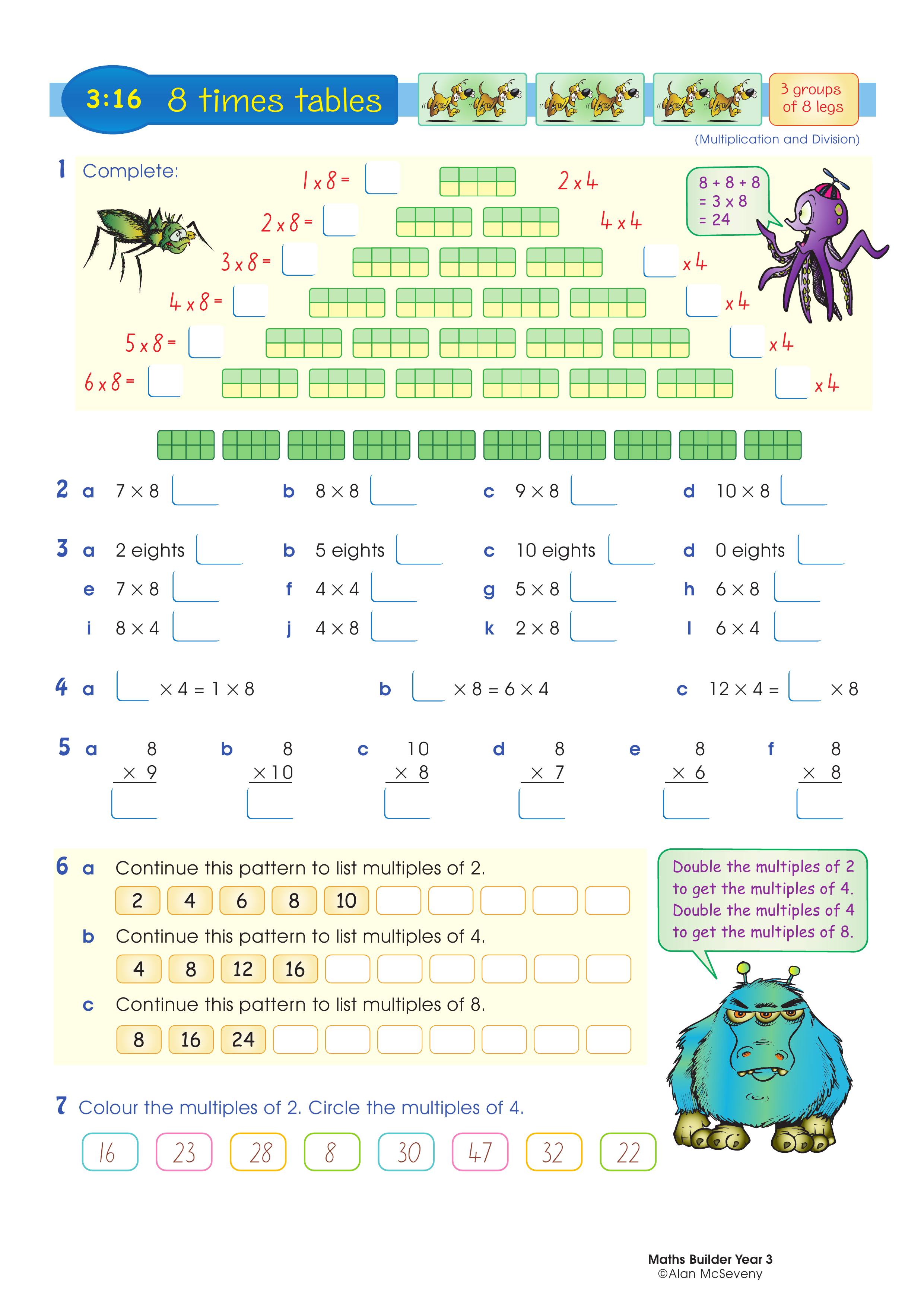 8 times tables — worksheet preview
