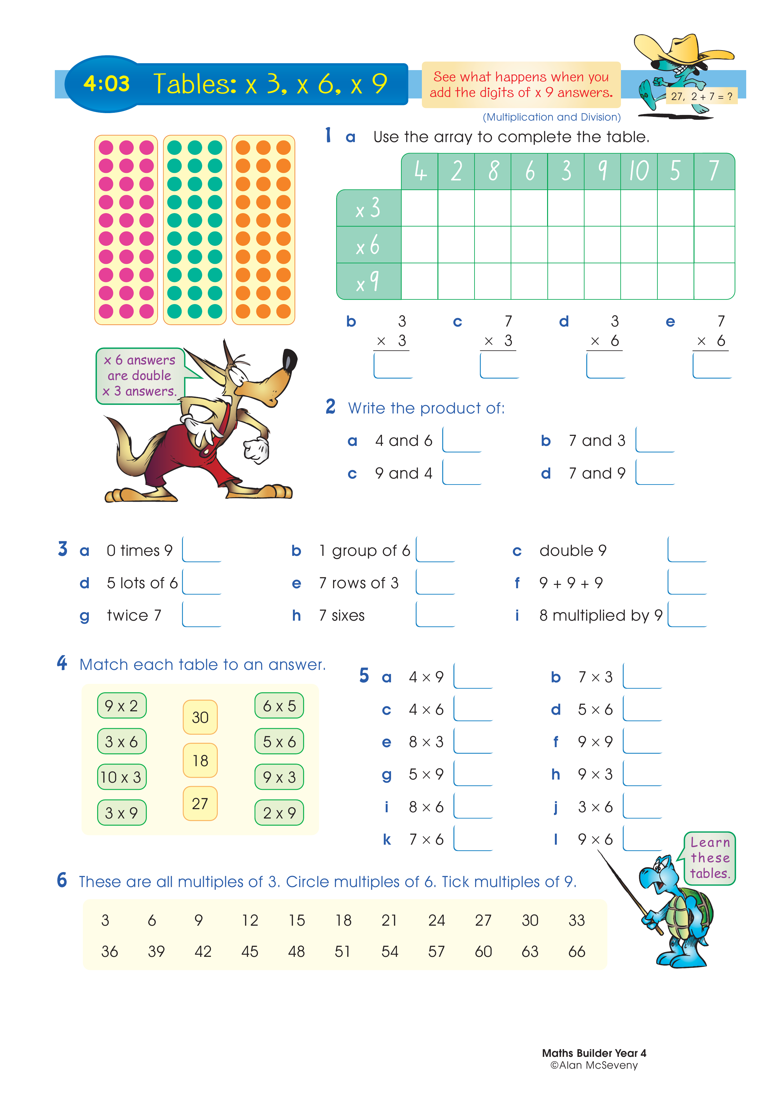 Tables: x 3, x 6, x 9 — worksheet preview