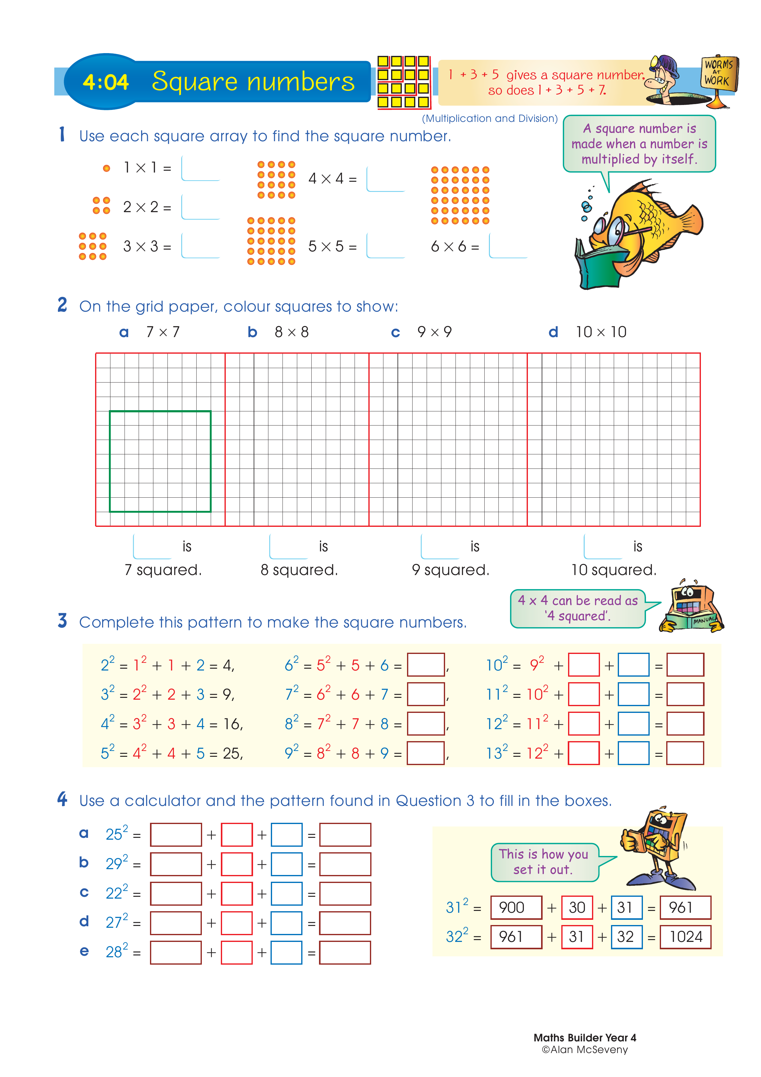 Square numbers — worksheet preview