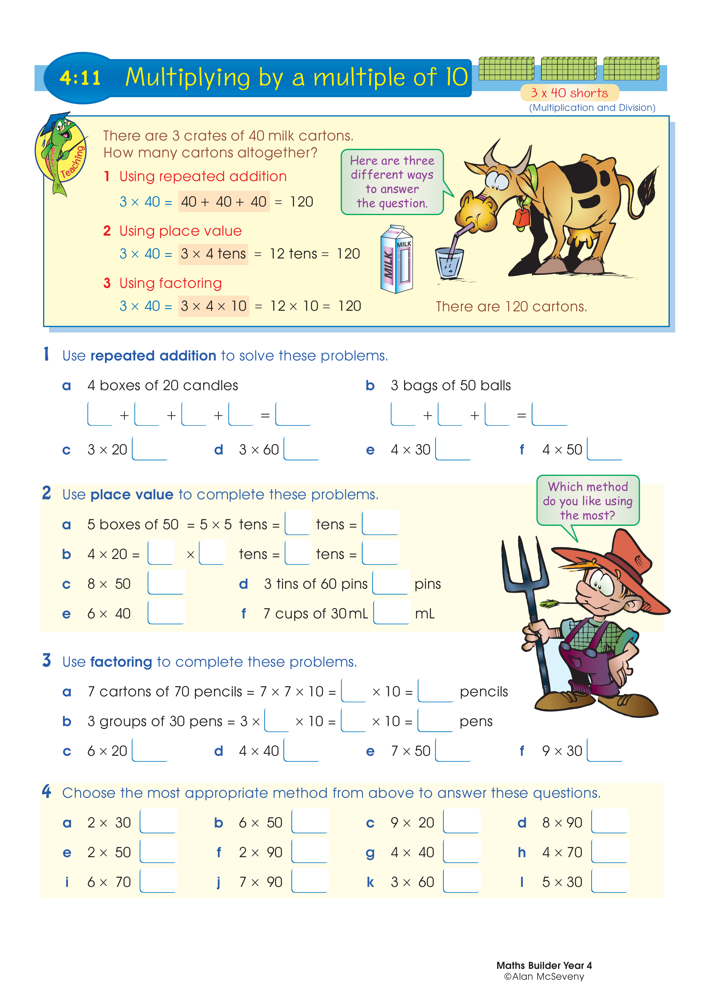 Multiplying by a multiple of 10 — worksheet preview