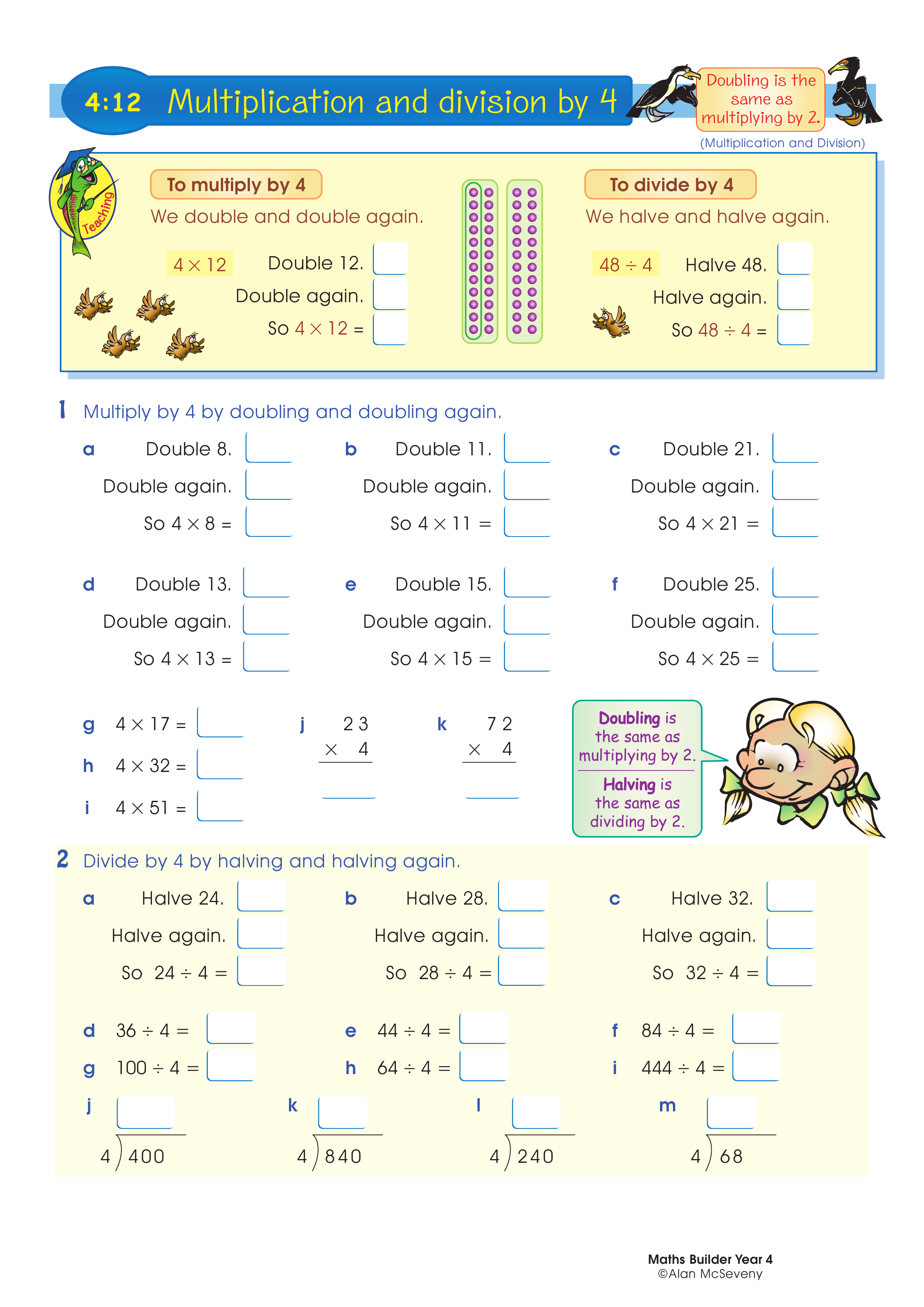 Multiplication and division by 4 — worksheet preview