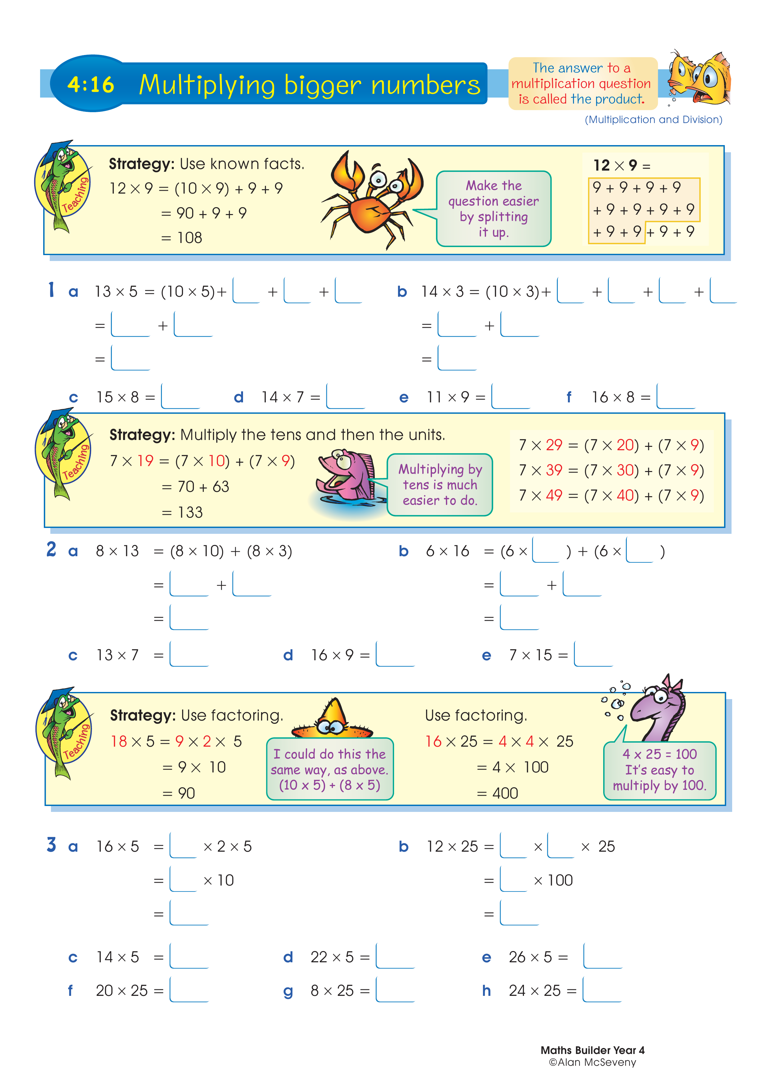 Multiplying bigger numbers — worksheet preview