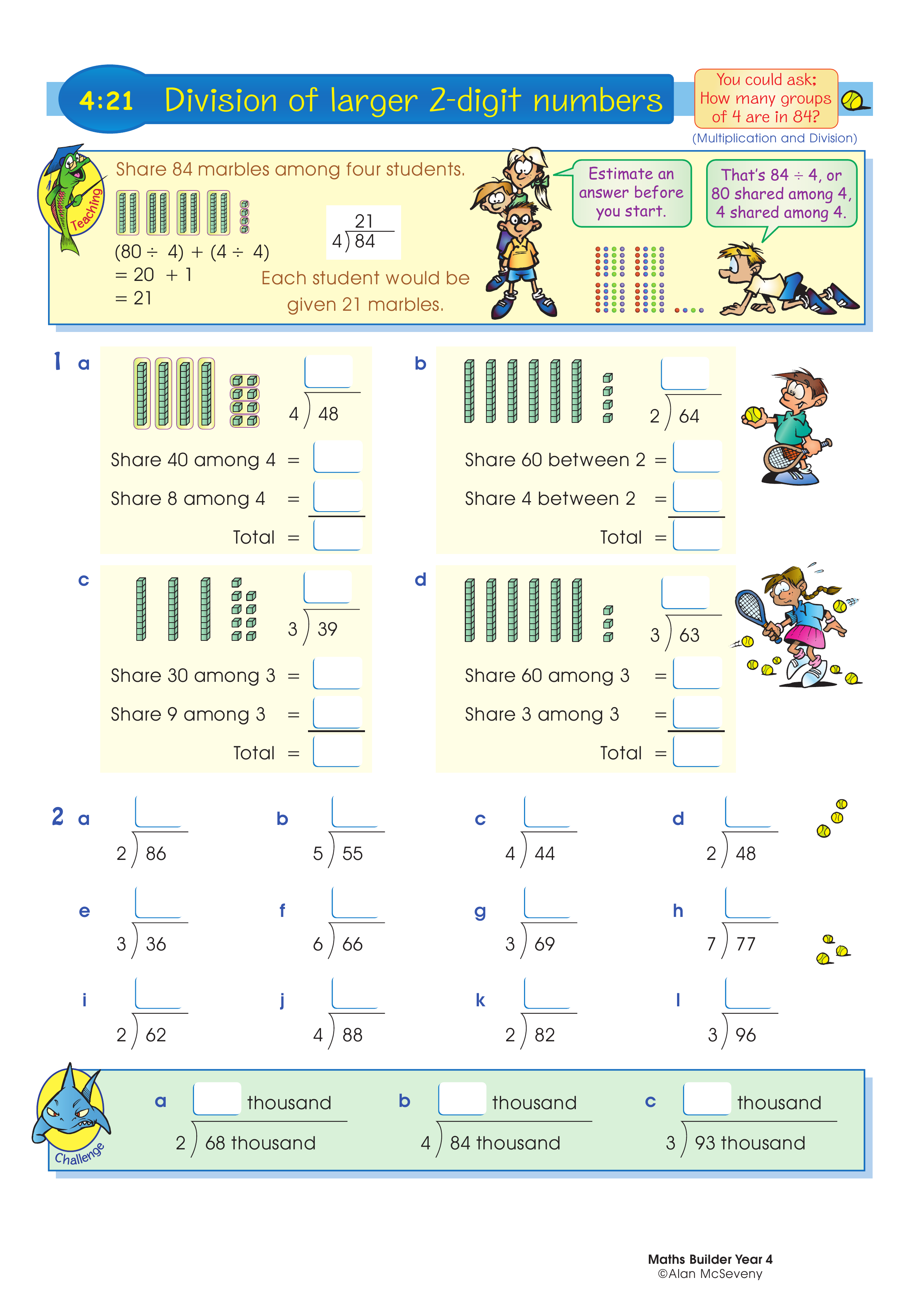 Division of larger 2-digit numbers — worksheet preview