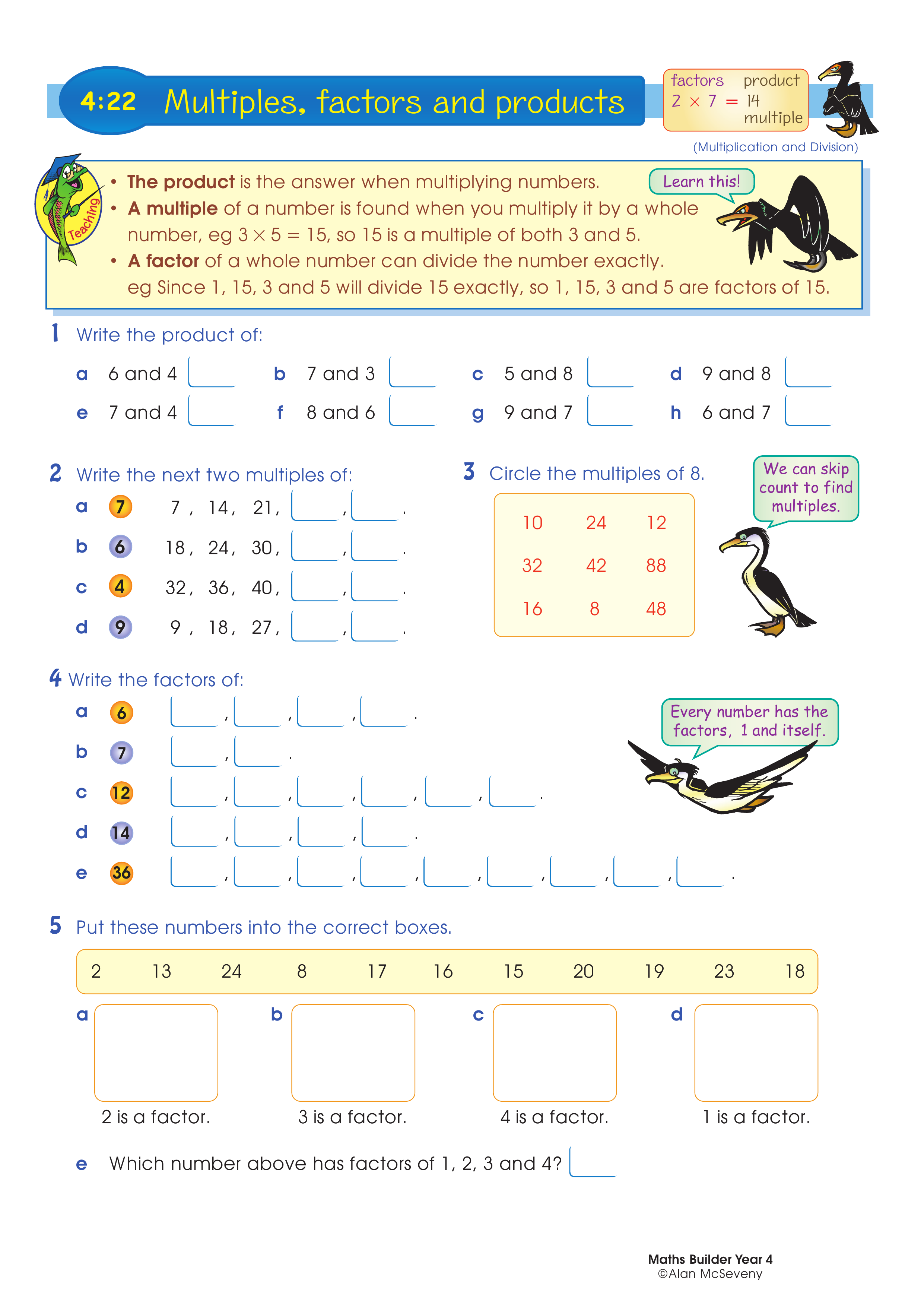 Multiples, factors and products — worksheet preview