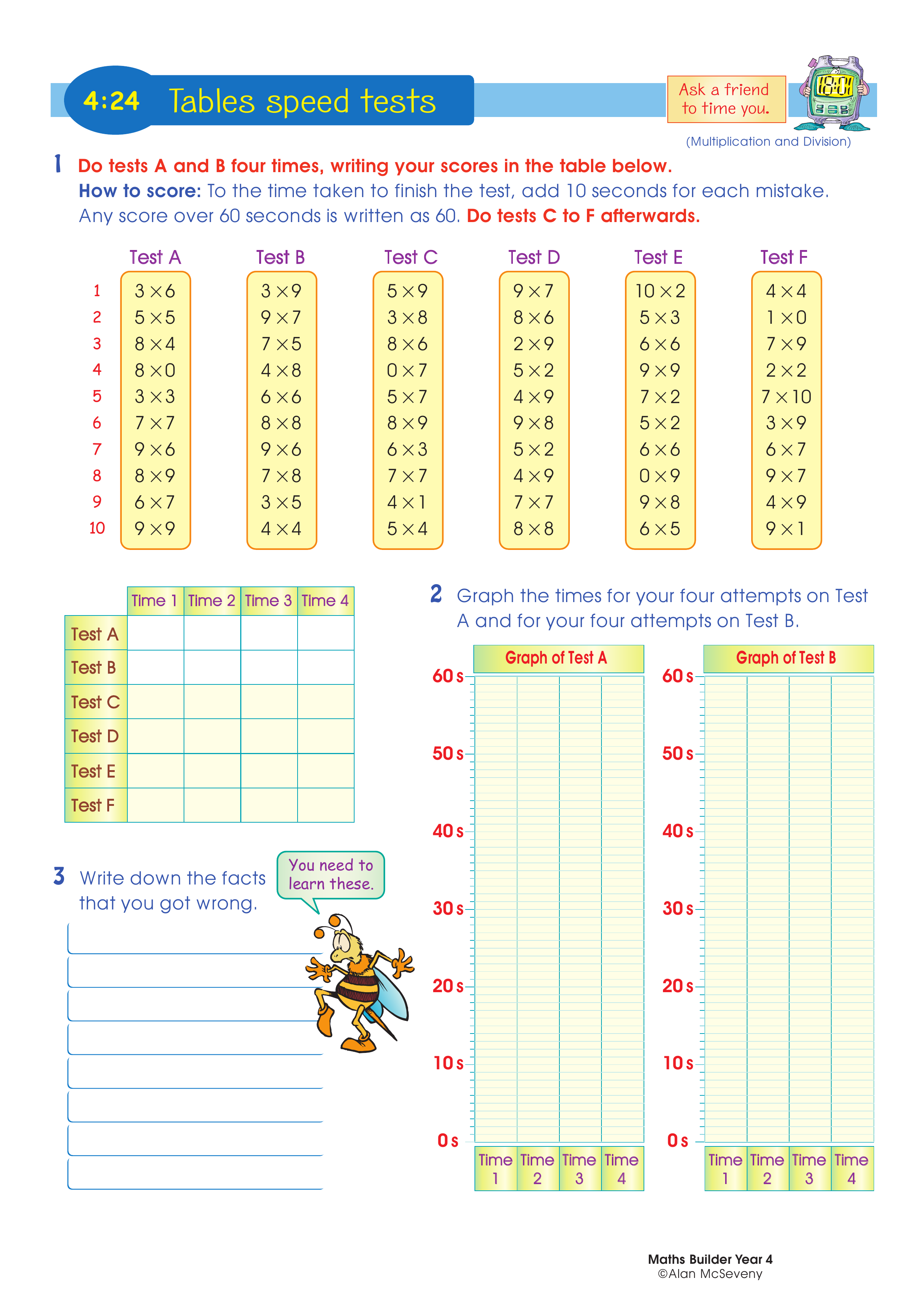 Tables speed tests — worksheet preview