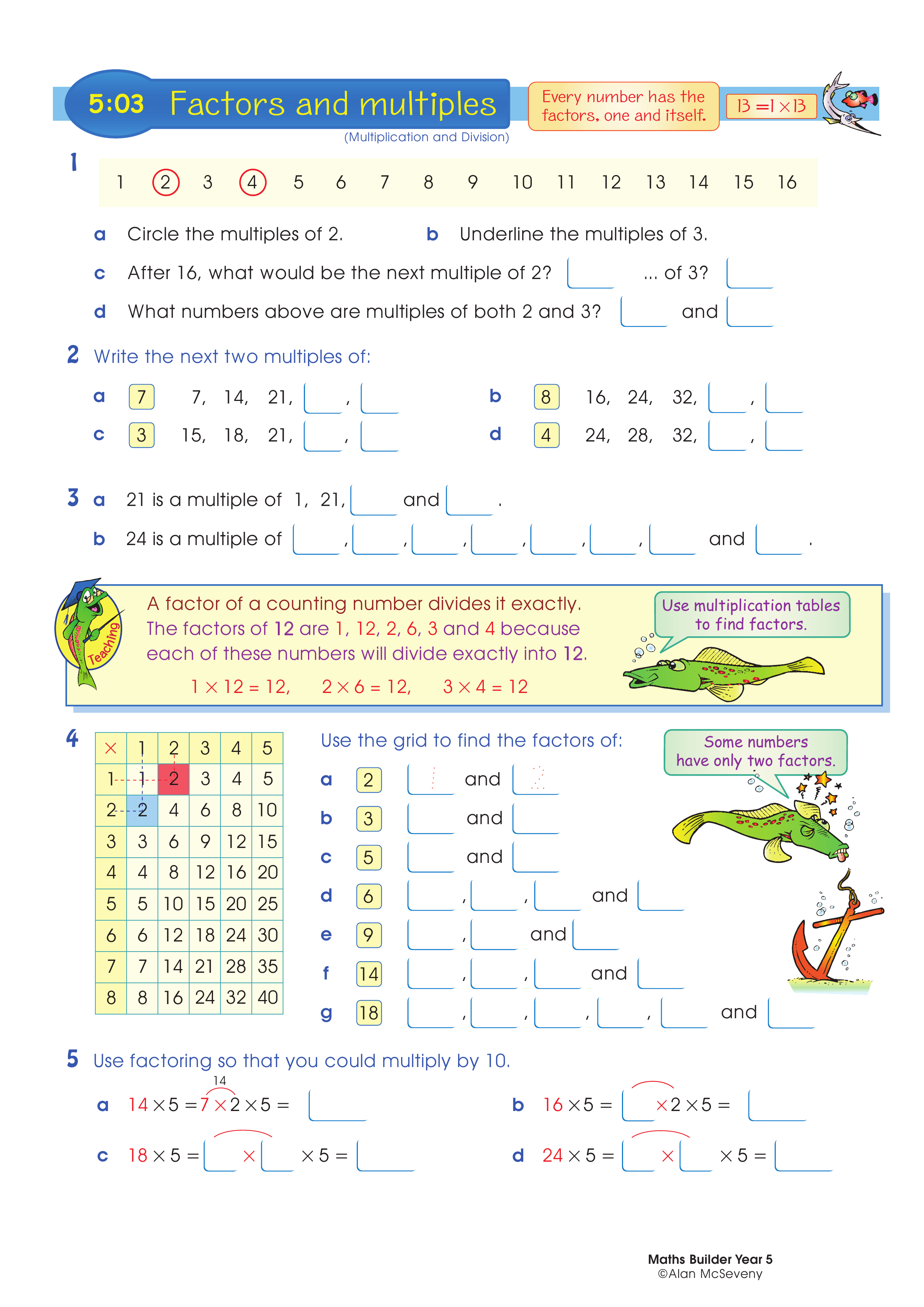 Factors and multiples — worksheet preview