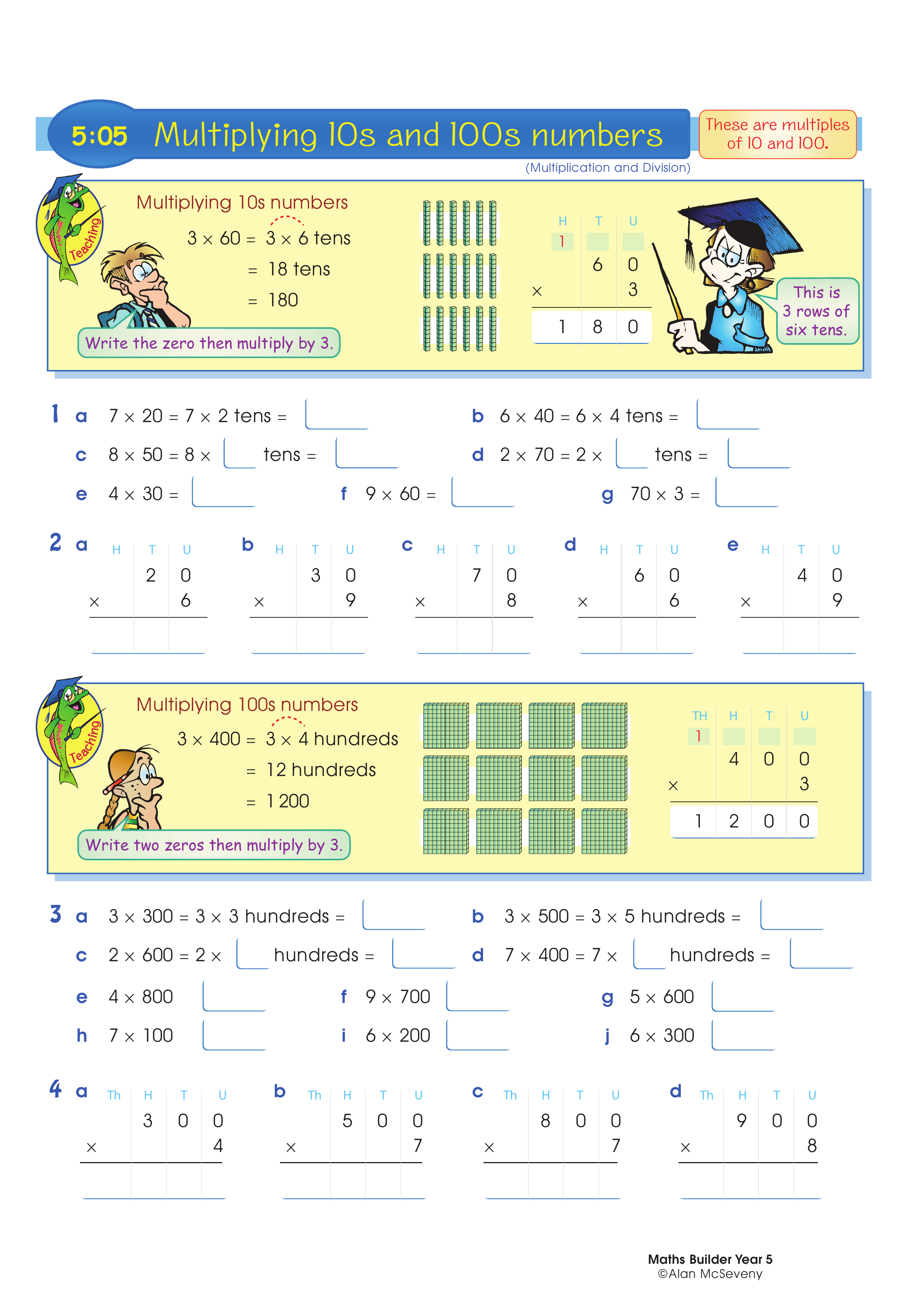 Multiplying 10s and 100s numbers — worksheet preview