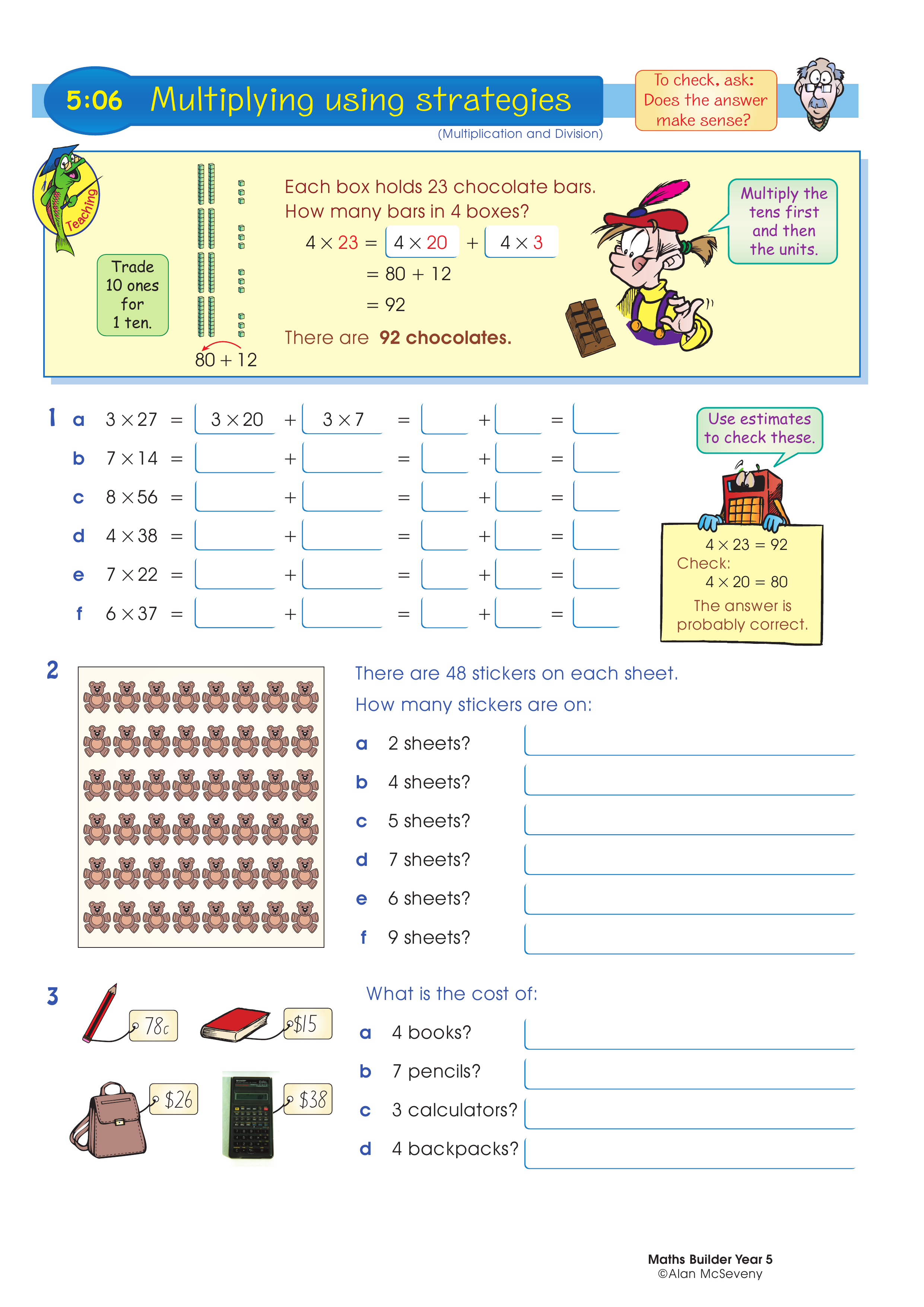 Multiplying using strategies — worksheet preview