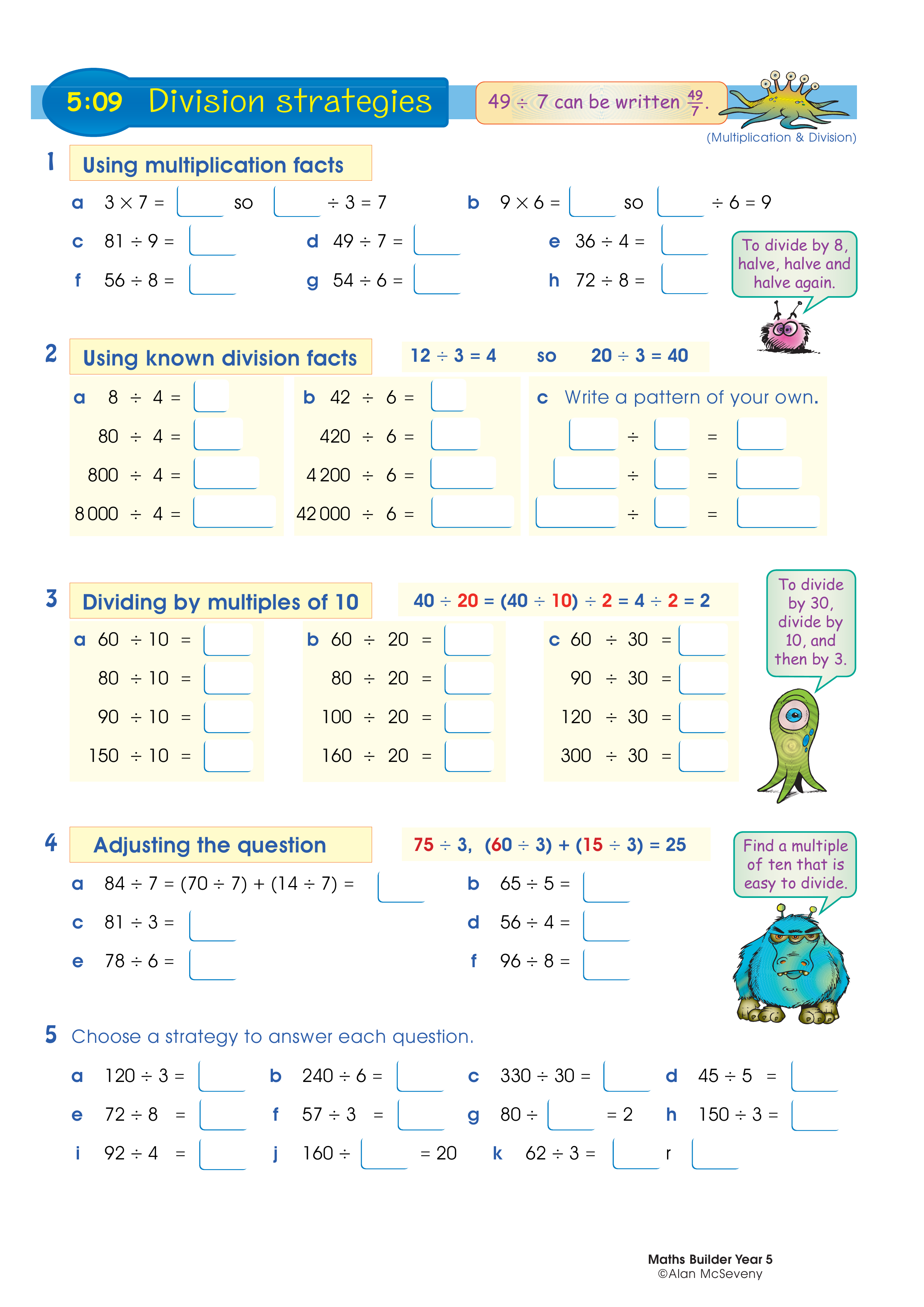 Division strategies — worksheet preview