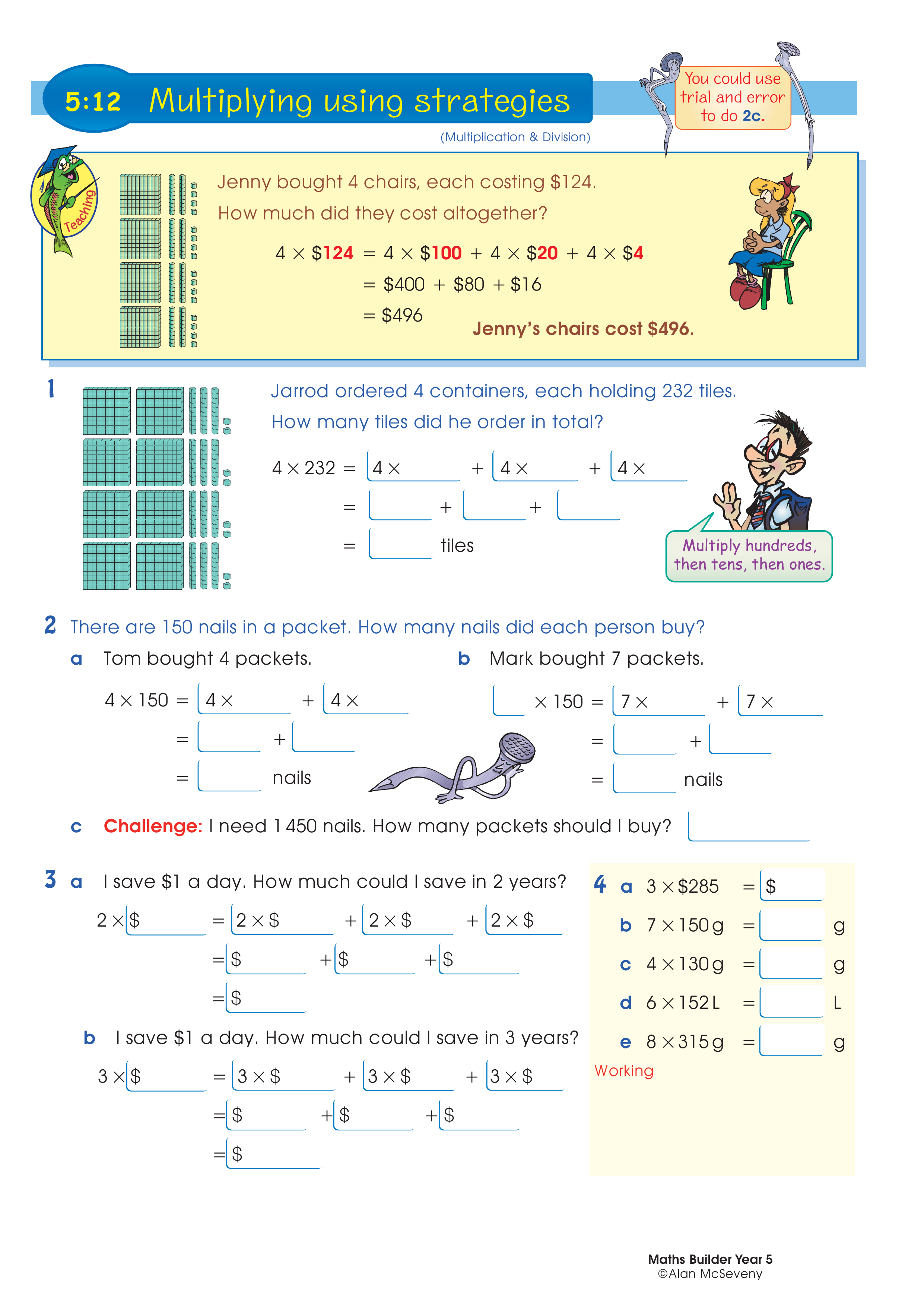 Multiplying using strategies — worksheet preview