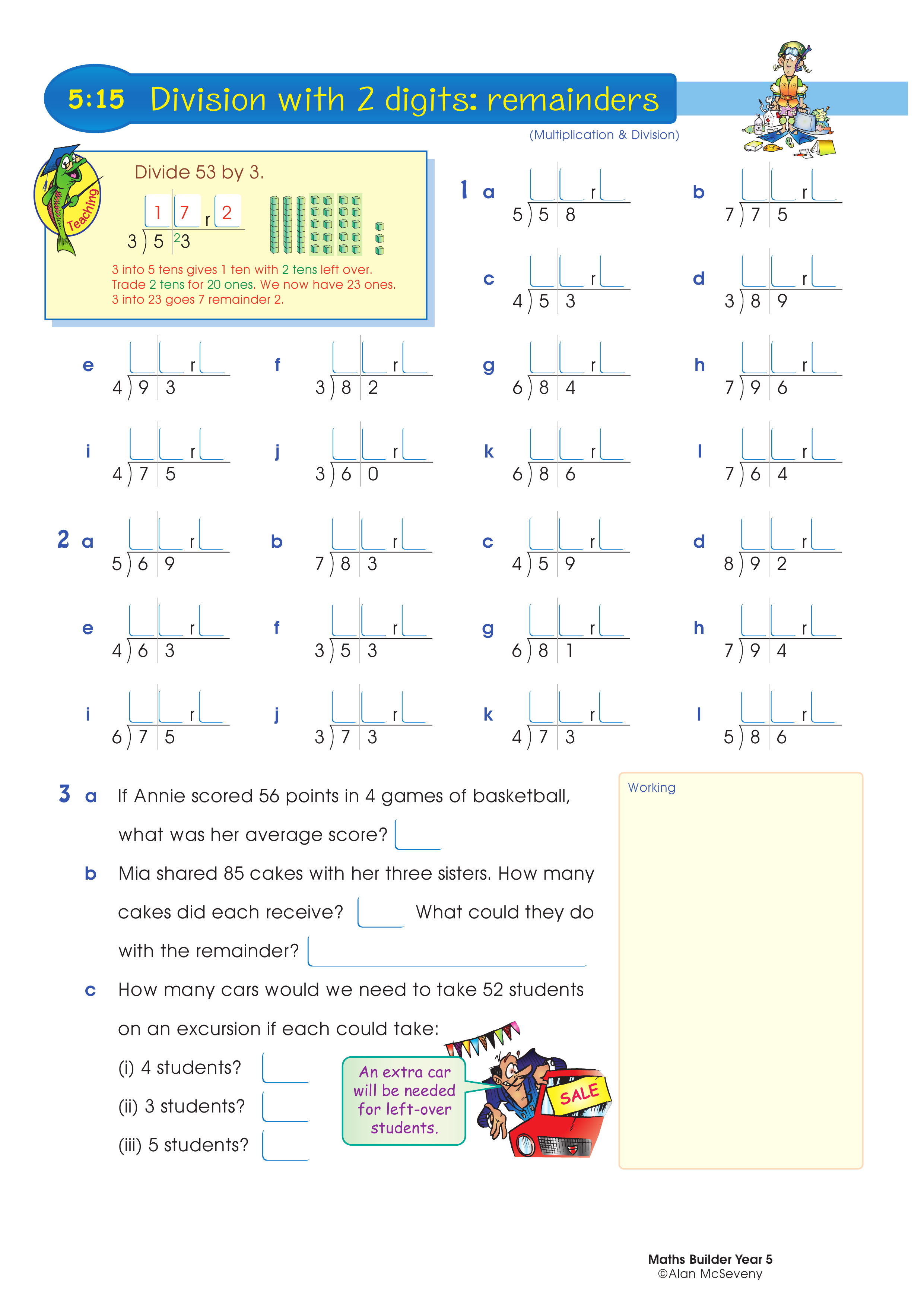 Division with 2 digits: remainders — worksheet preview