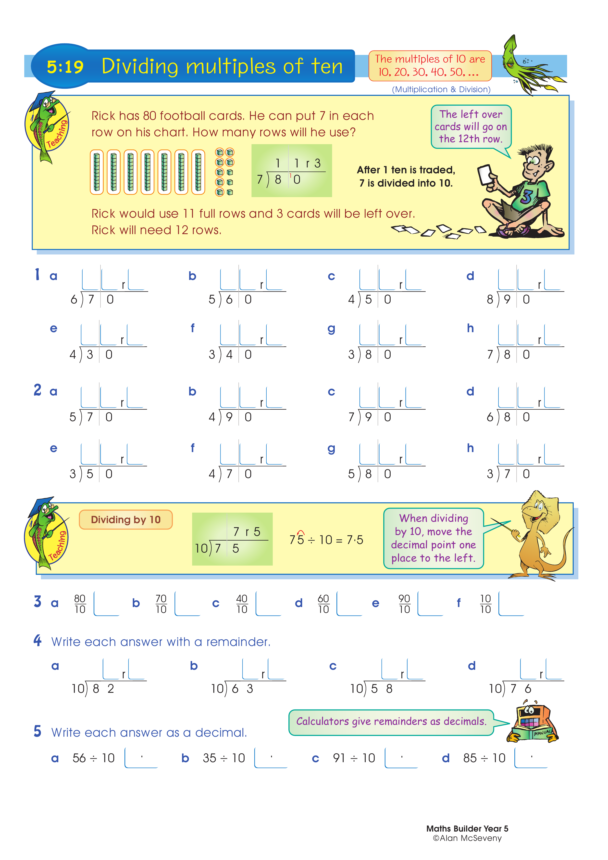 Dividing multiples of ten — worksheet preview