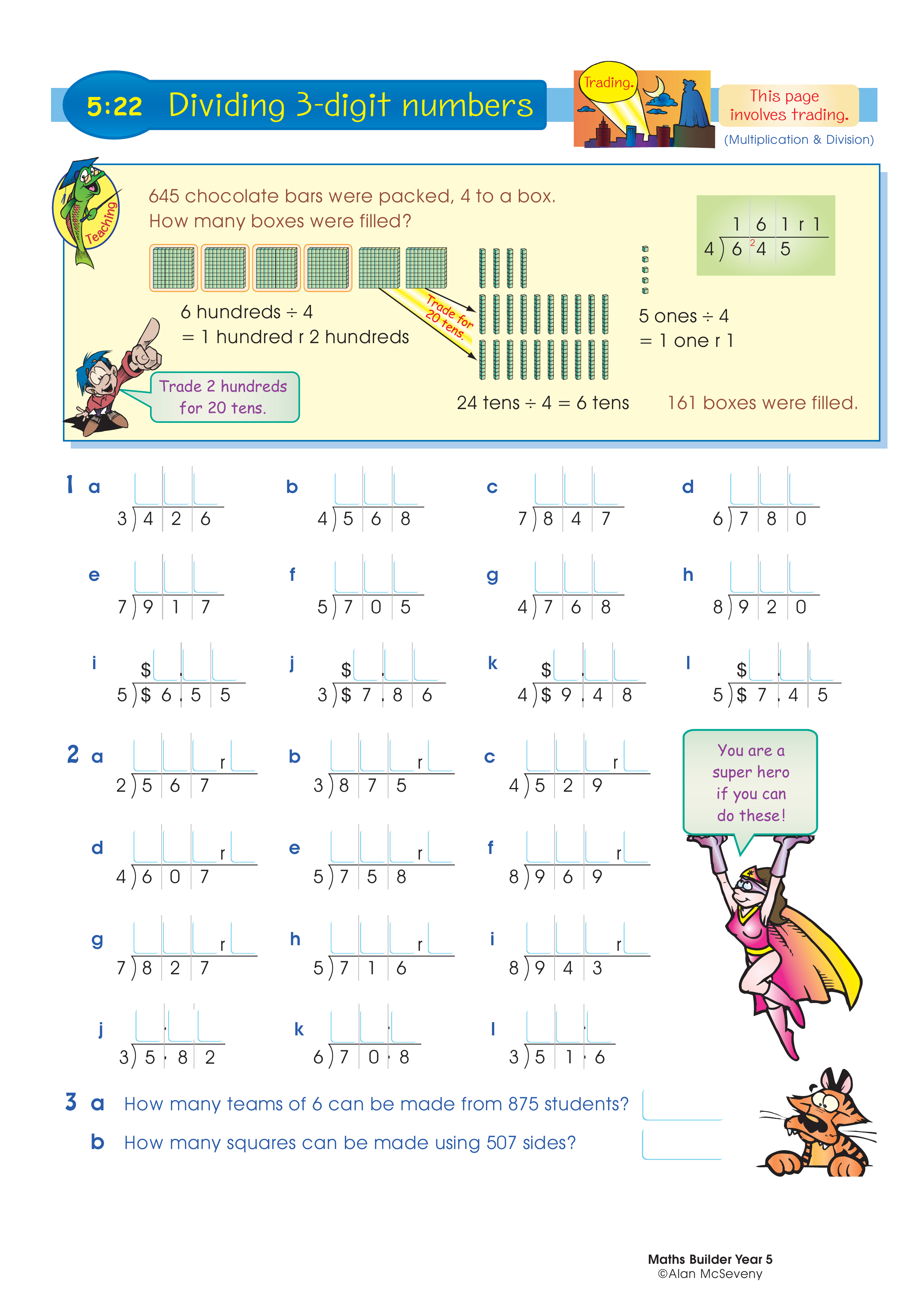 Dividing 3-digit numbers — worksheet preview