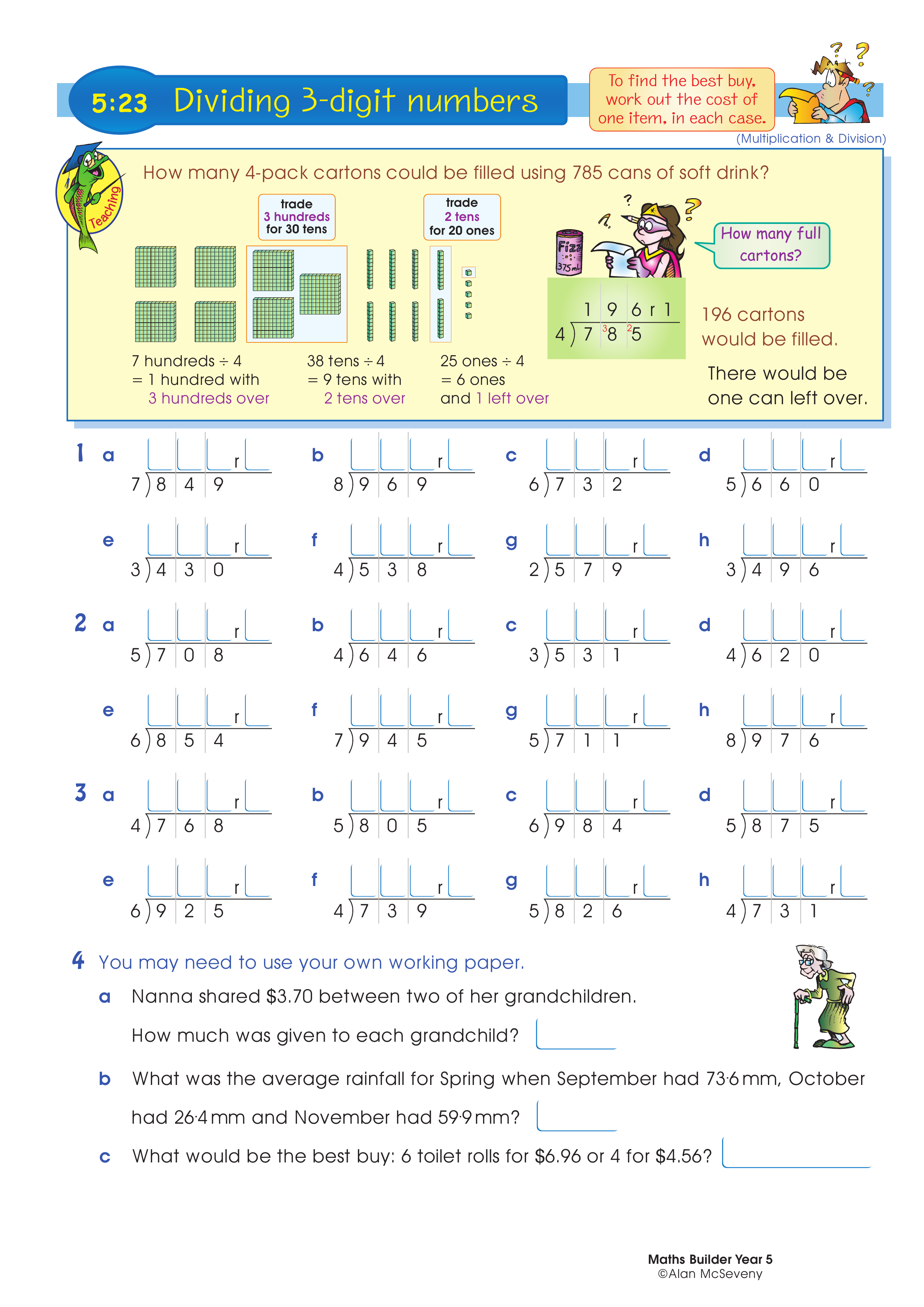 Dividing 3-digit numbers — worksheet preview