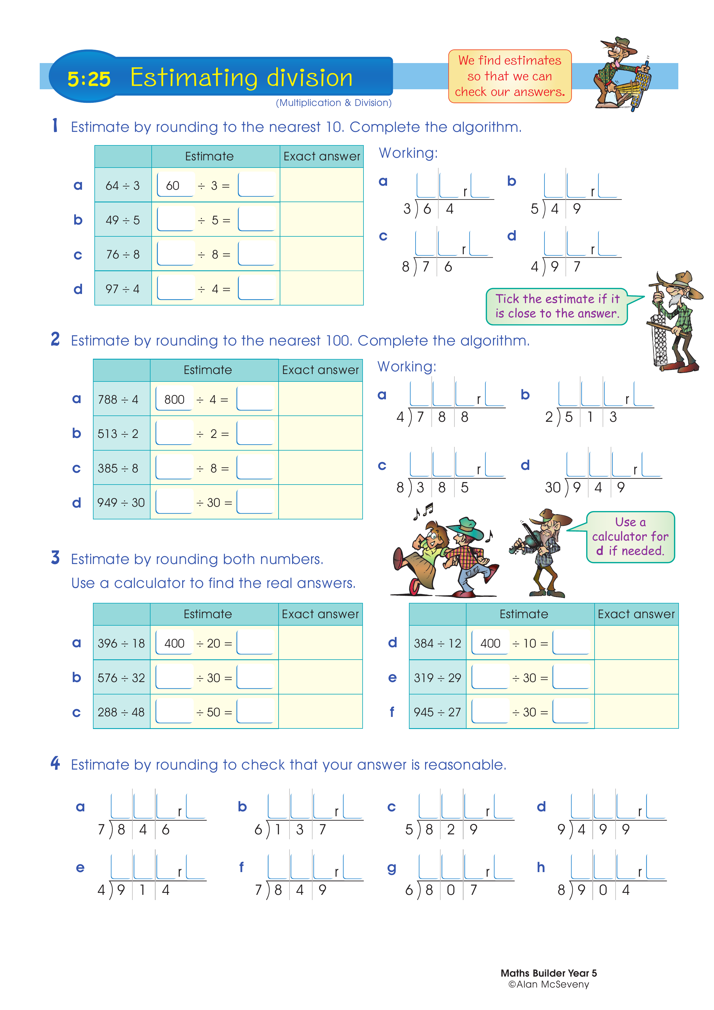 Estimating division — worksheet preview