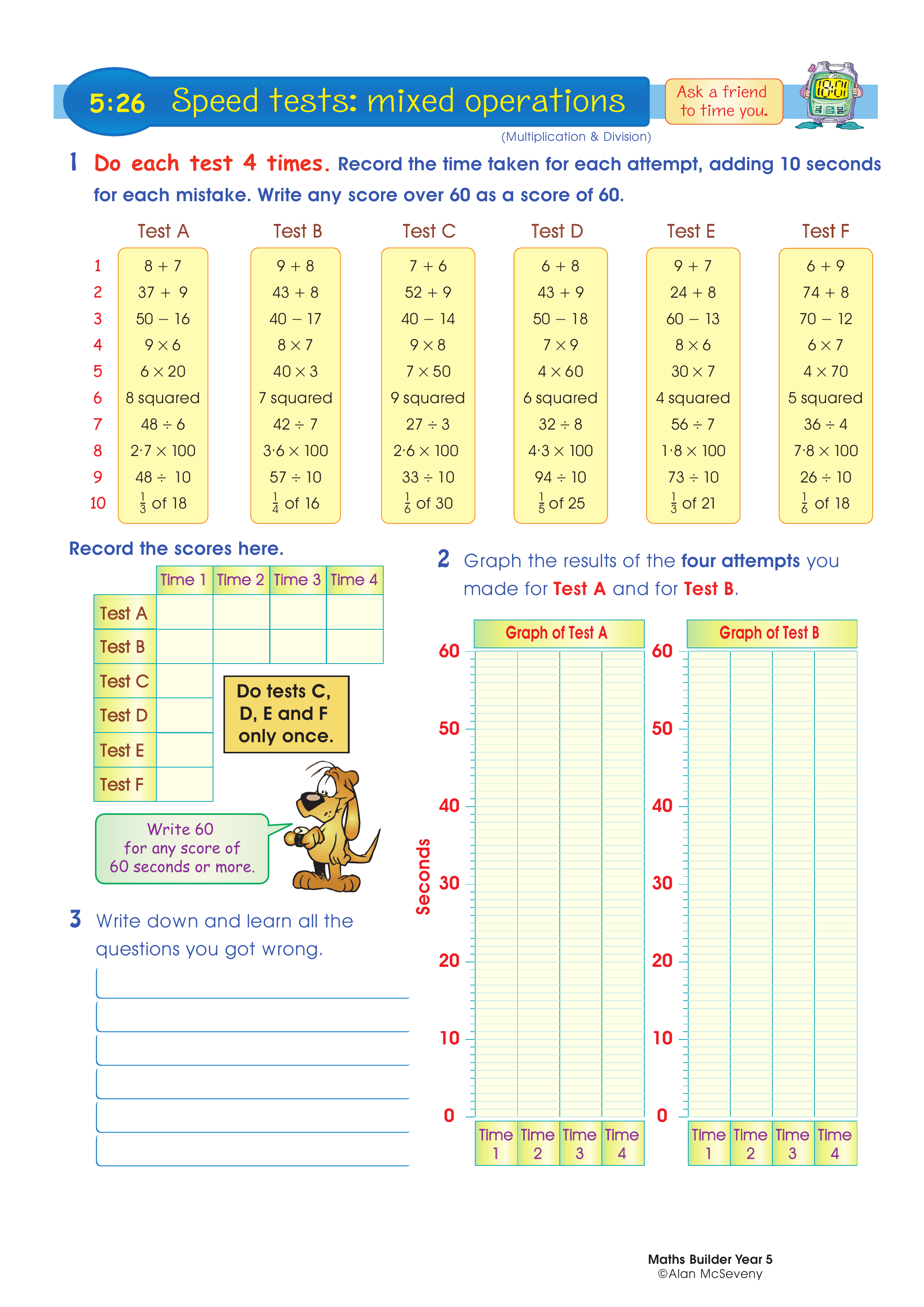 Speed tests: mixed operations — worksheet preview