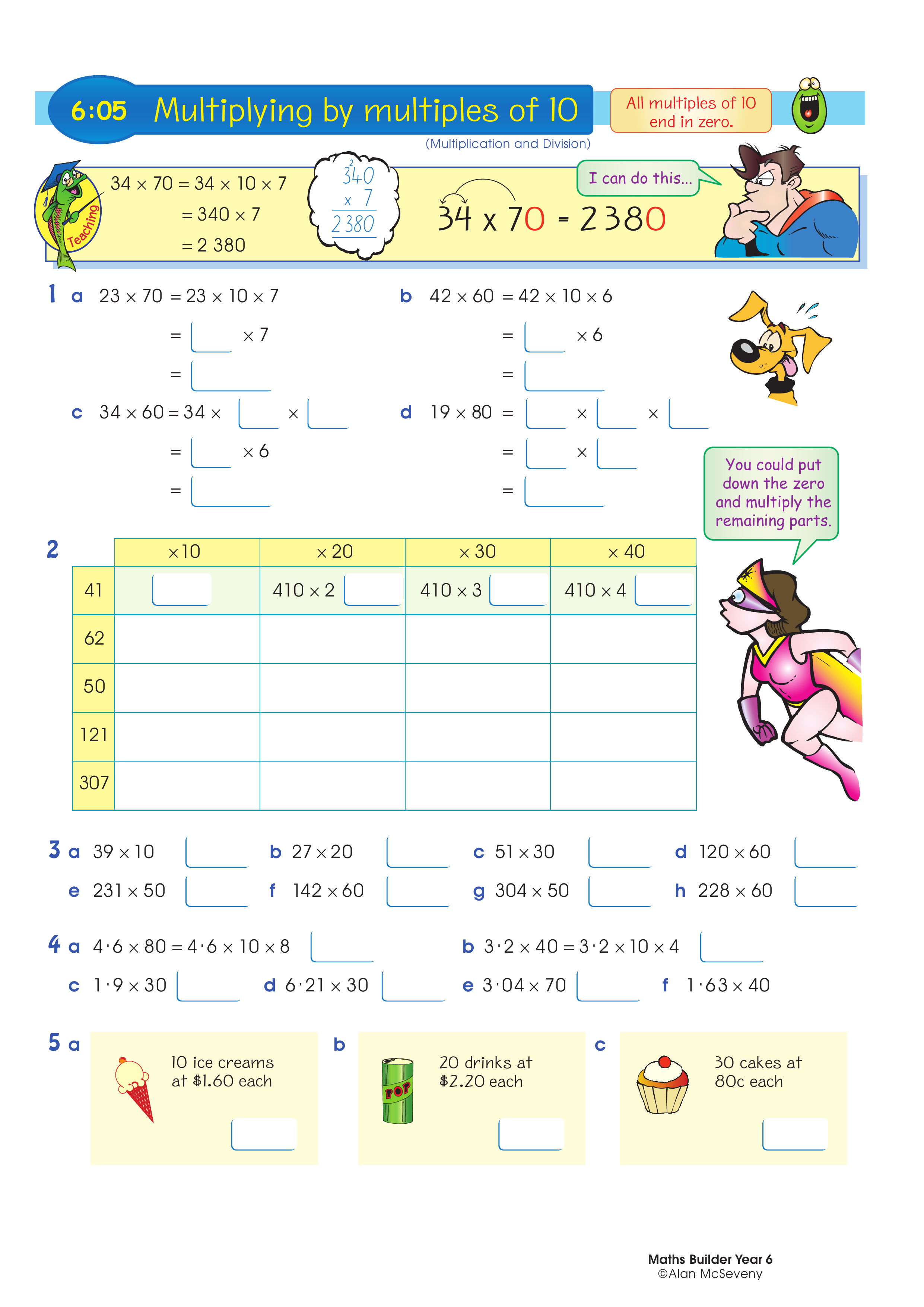 Multiplying by multiples of 10 — worksheet preview