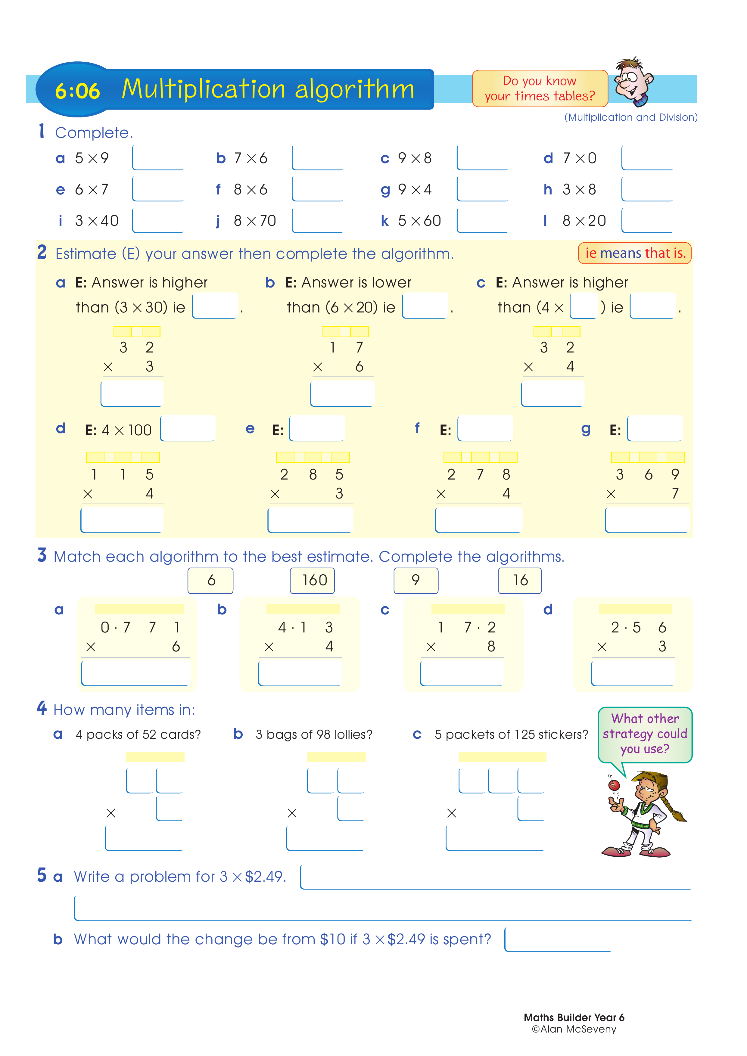 Multiplication algorithm — worksheet preview