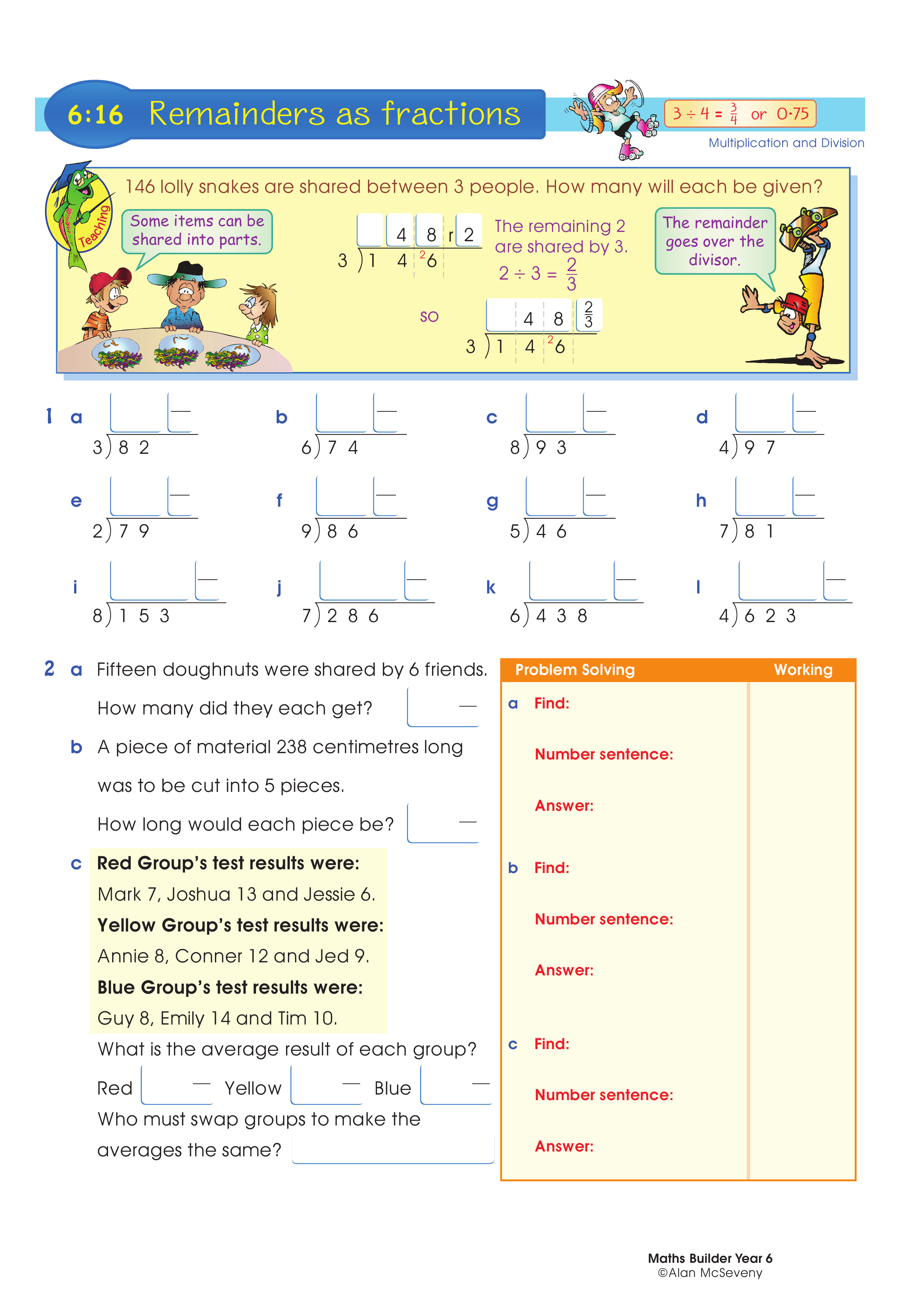 Remainders as fractions — worksheet preview