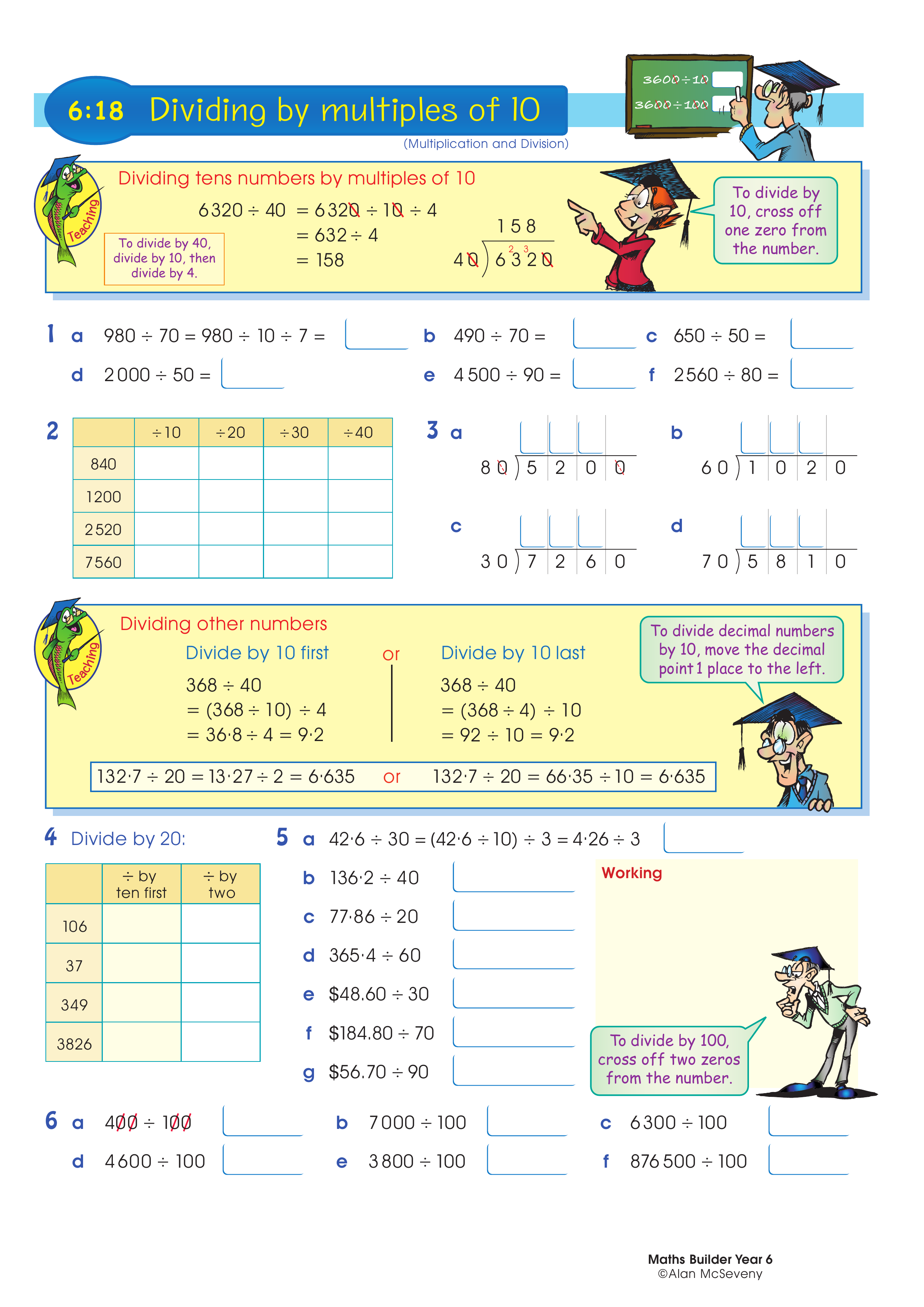 Dividing by multiples of 10 — worksheet preview