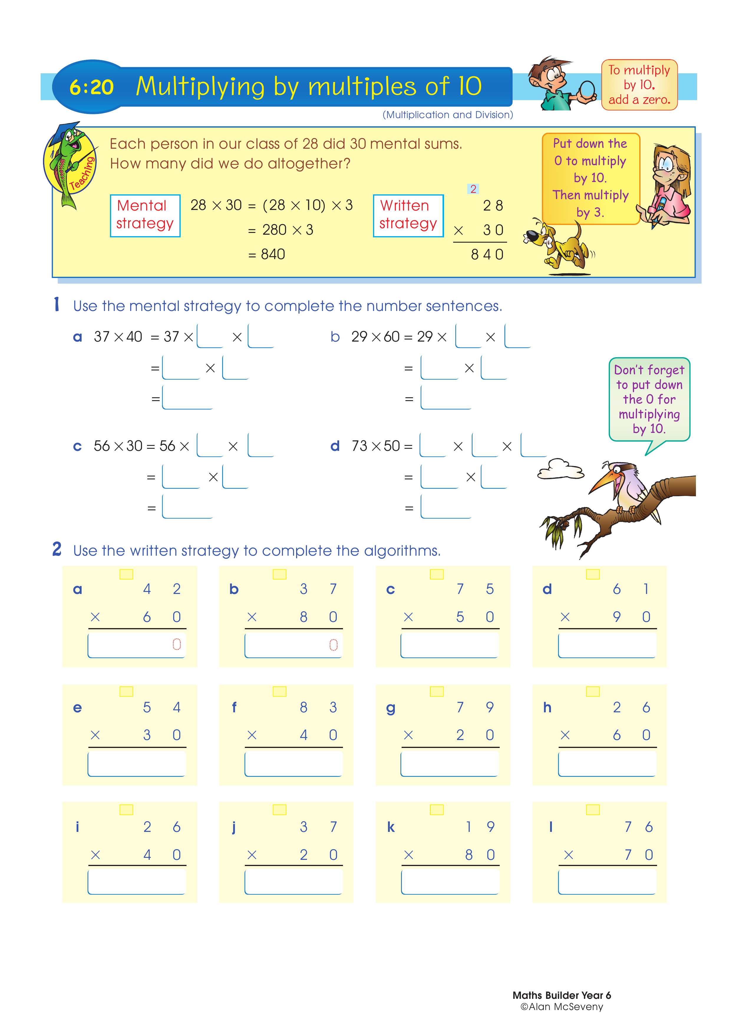 Multiplying by multiples of 10 — worksheet preview