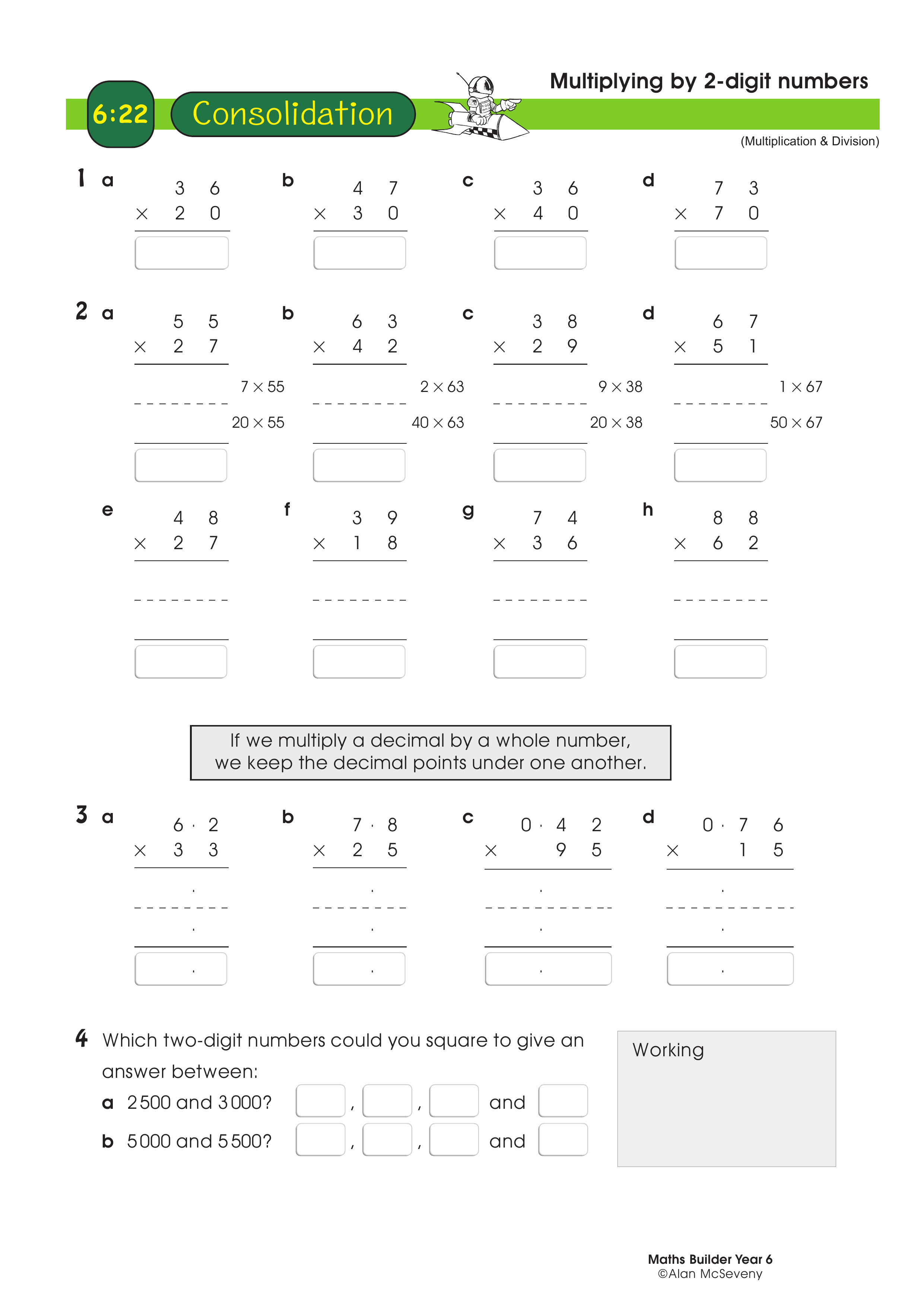 Multiplying by 2-digit numbers — worksheet preview