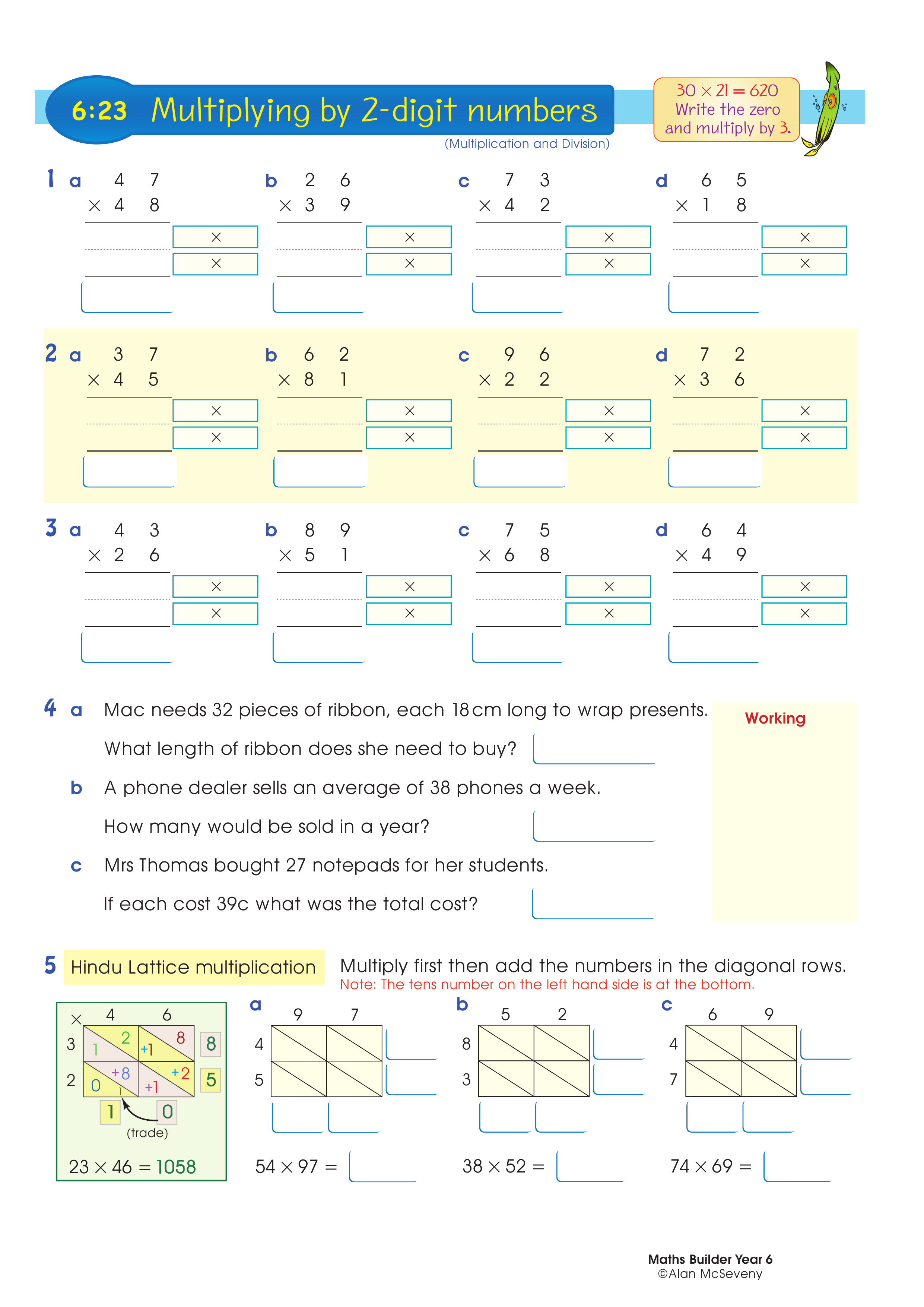 Multiplying by 2-digit numbers — worksheet preview