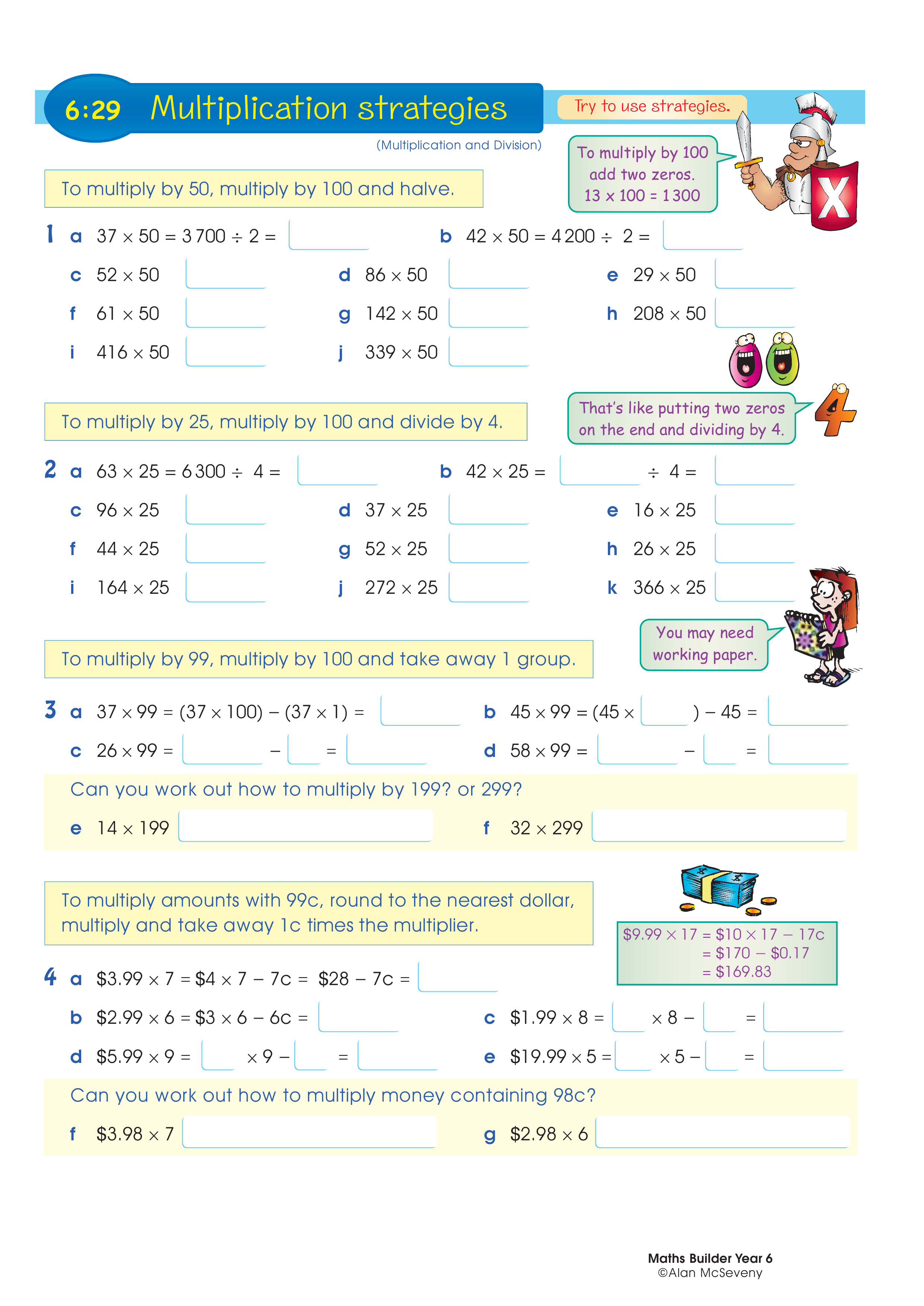 Multiplication strategies — worksheet preview