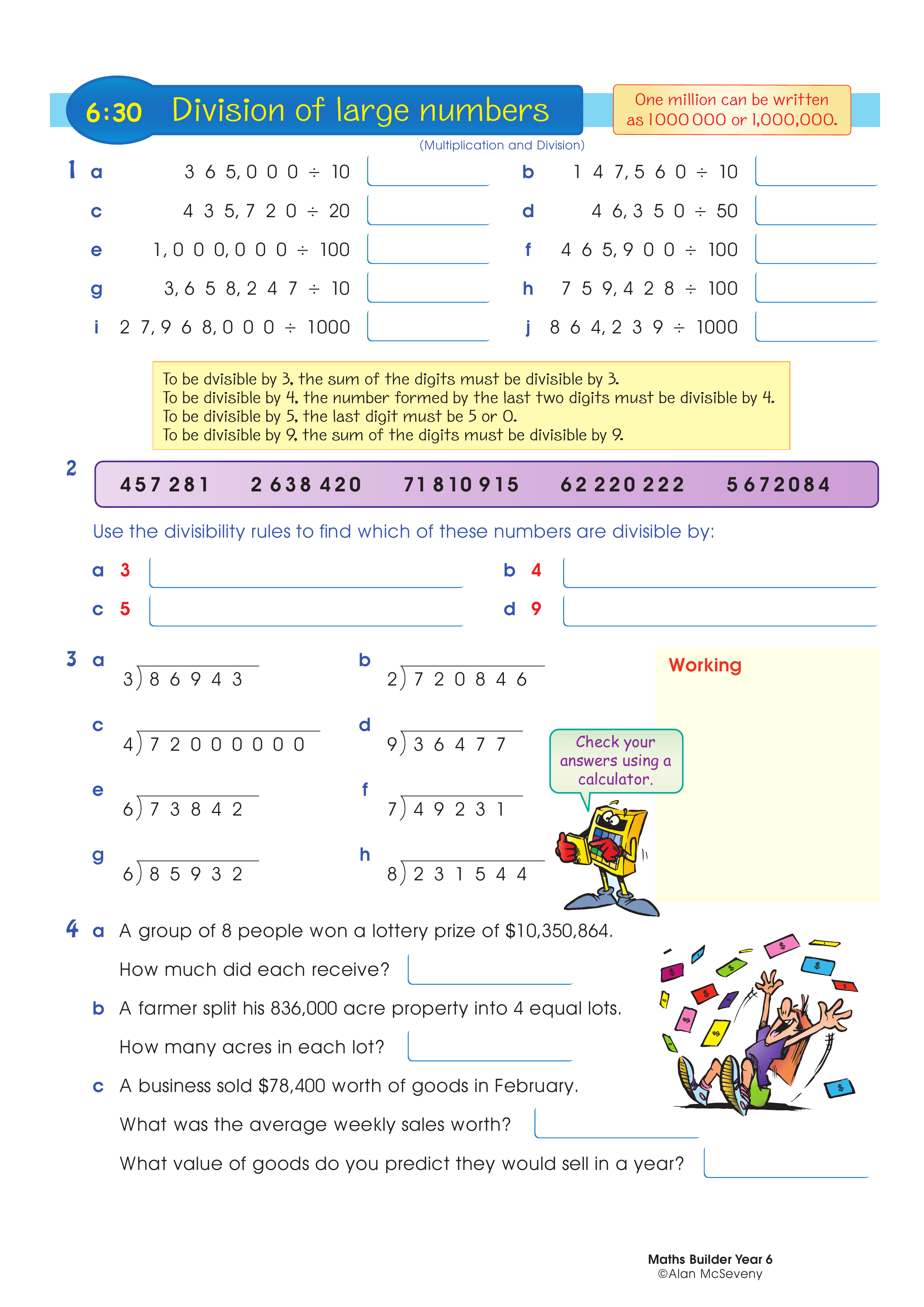 Division of large numbers — worksheet preview