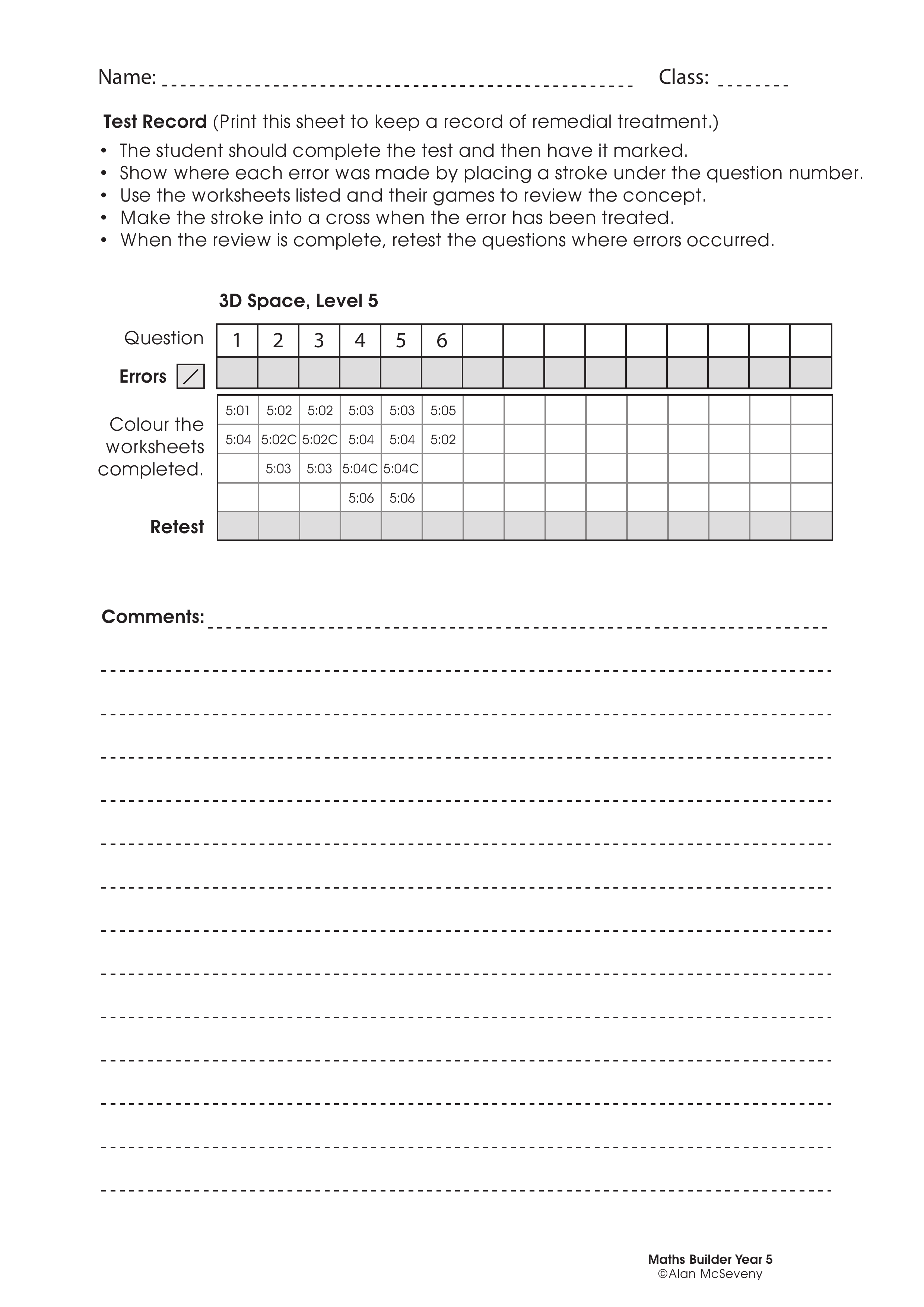 Assessment test records — worksheet preview
