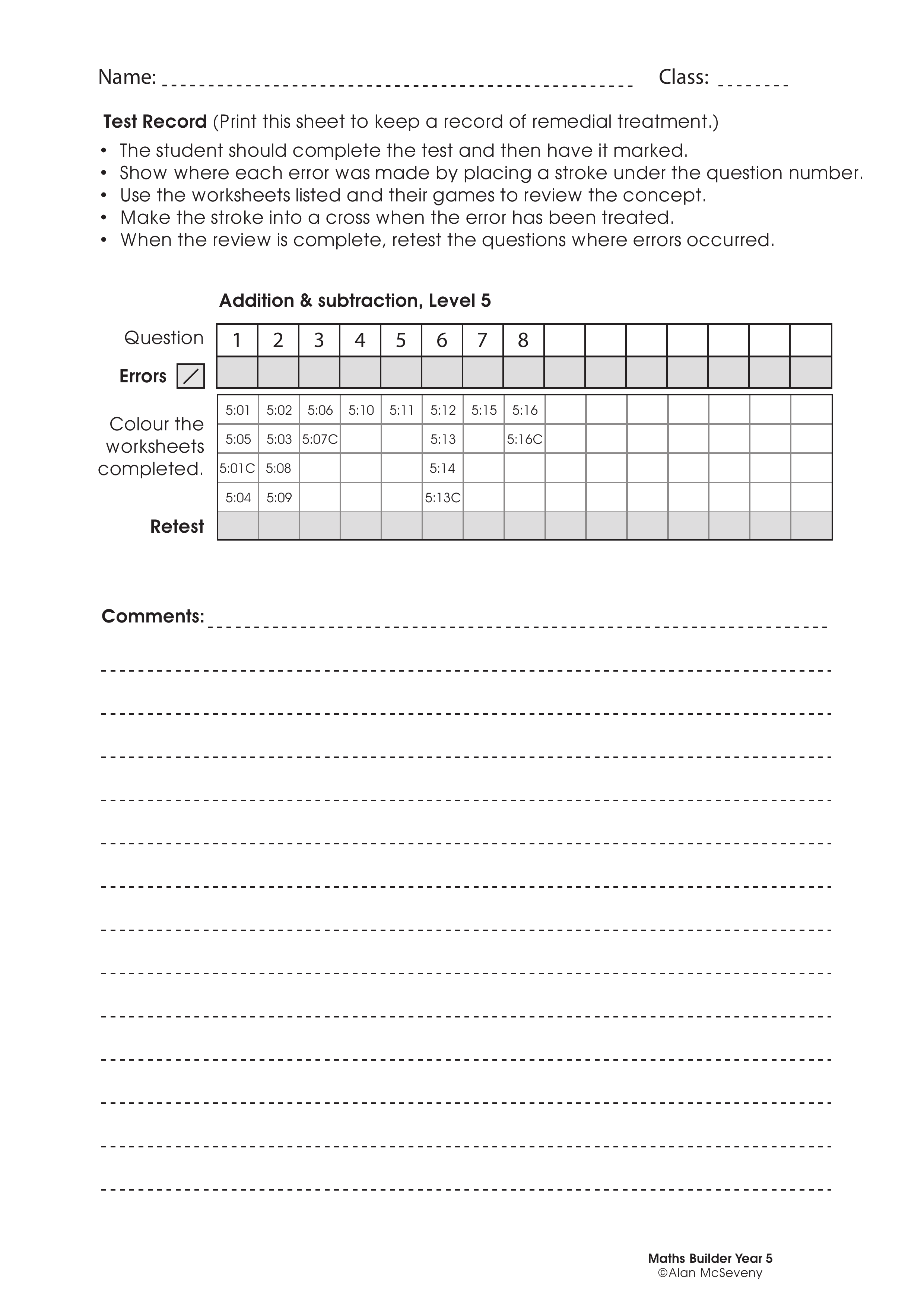 Assessment test records — worksheet preview