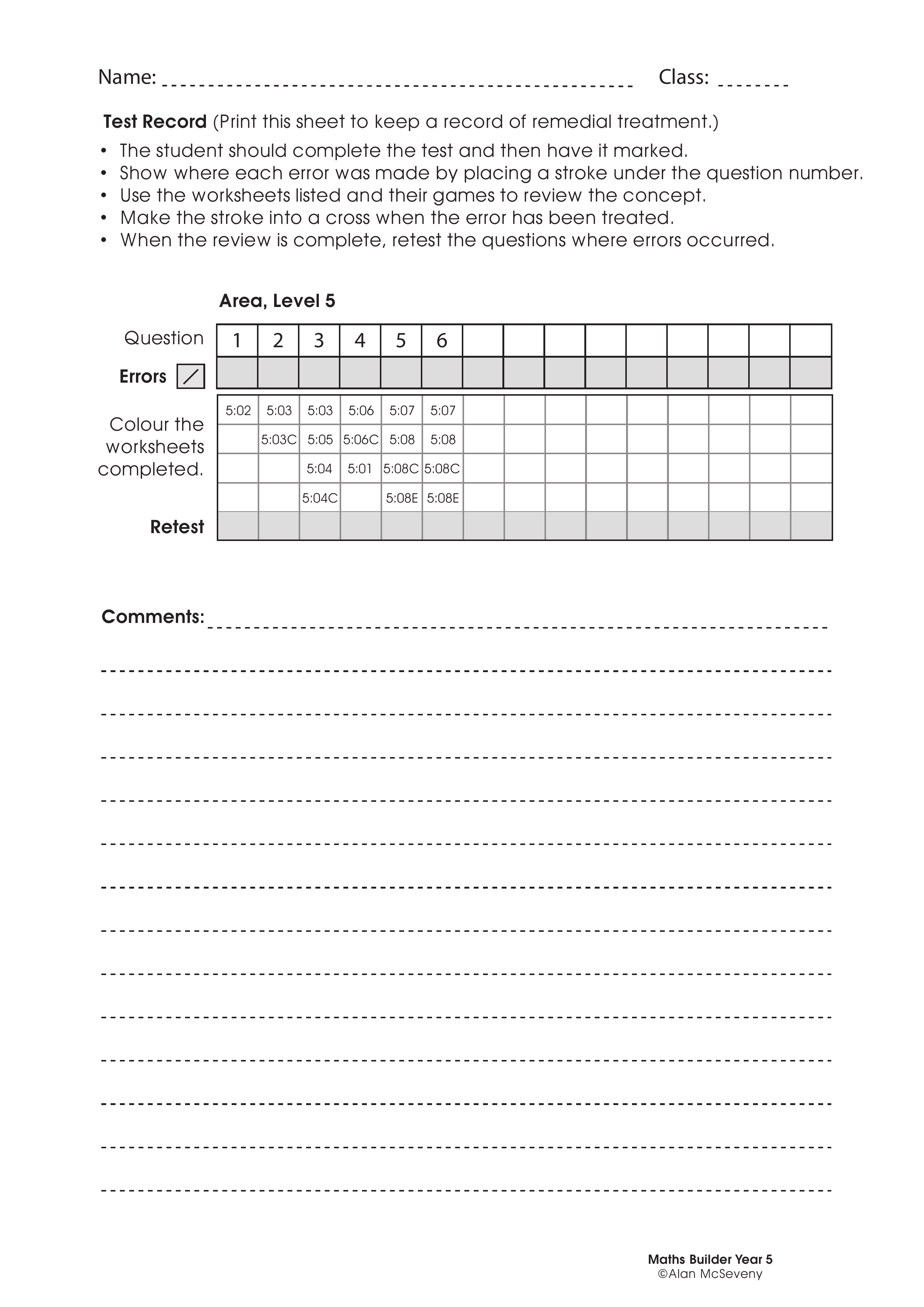 Assessment test records — worksheet preview